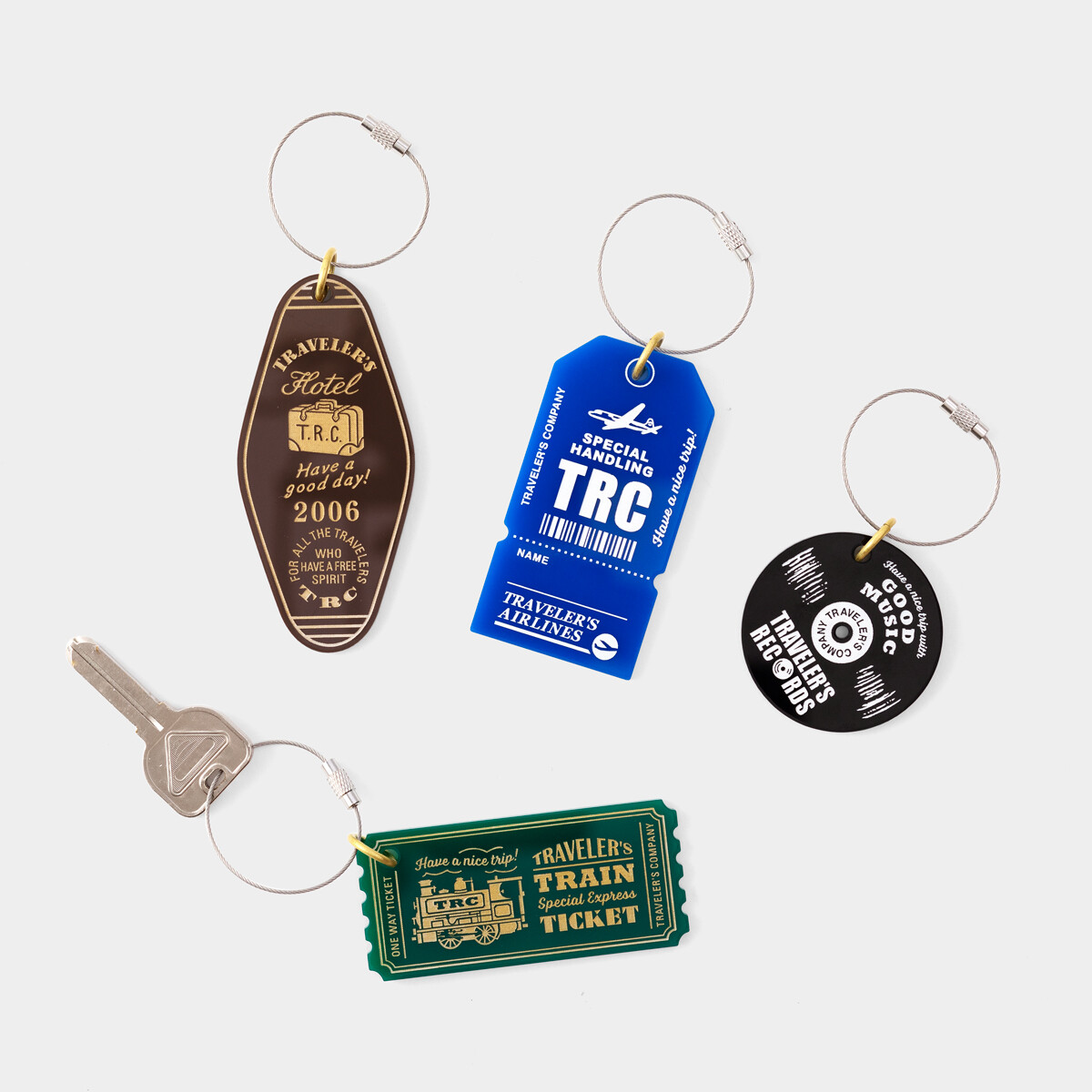 TRAVELER’S FACTORY Acrylic Keychain Record, Train, Hotel, Airline