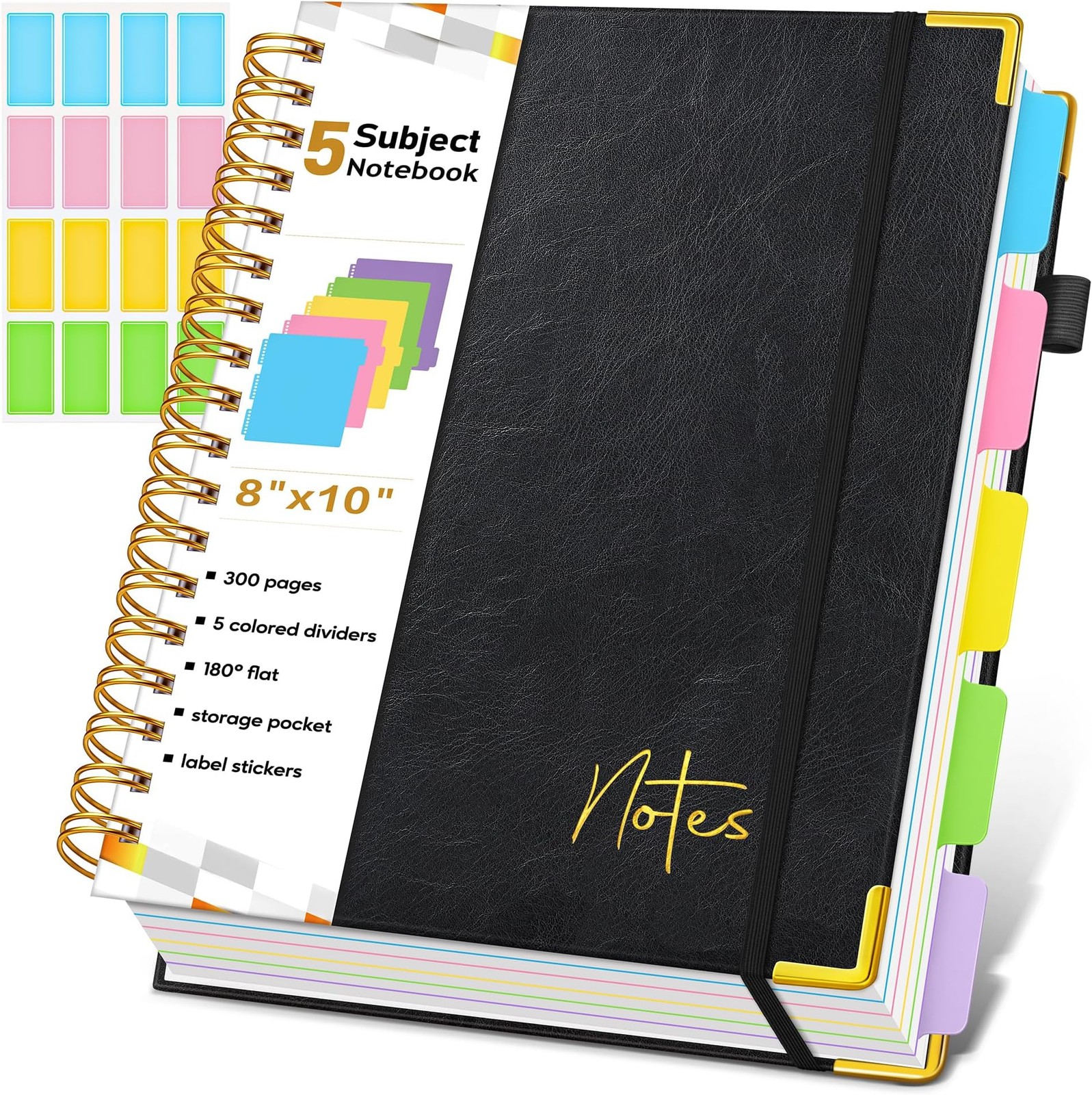Spiral Notebook Journal with Removable Dividers Tabs, 300 Pages Hardcover Lea…