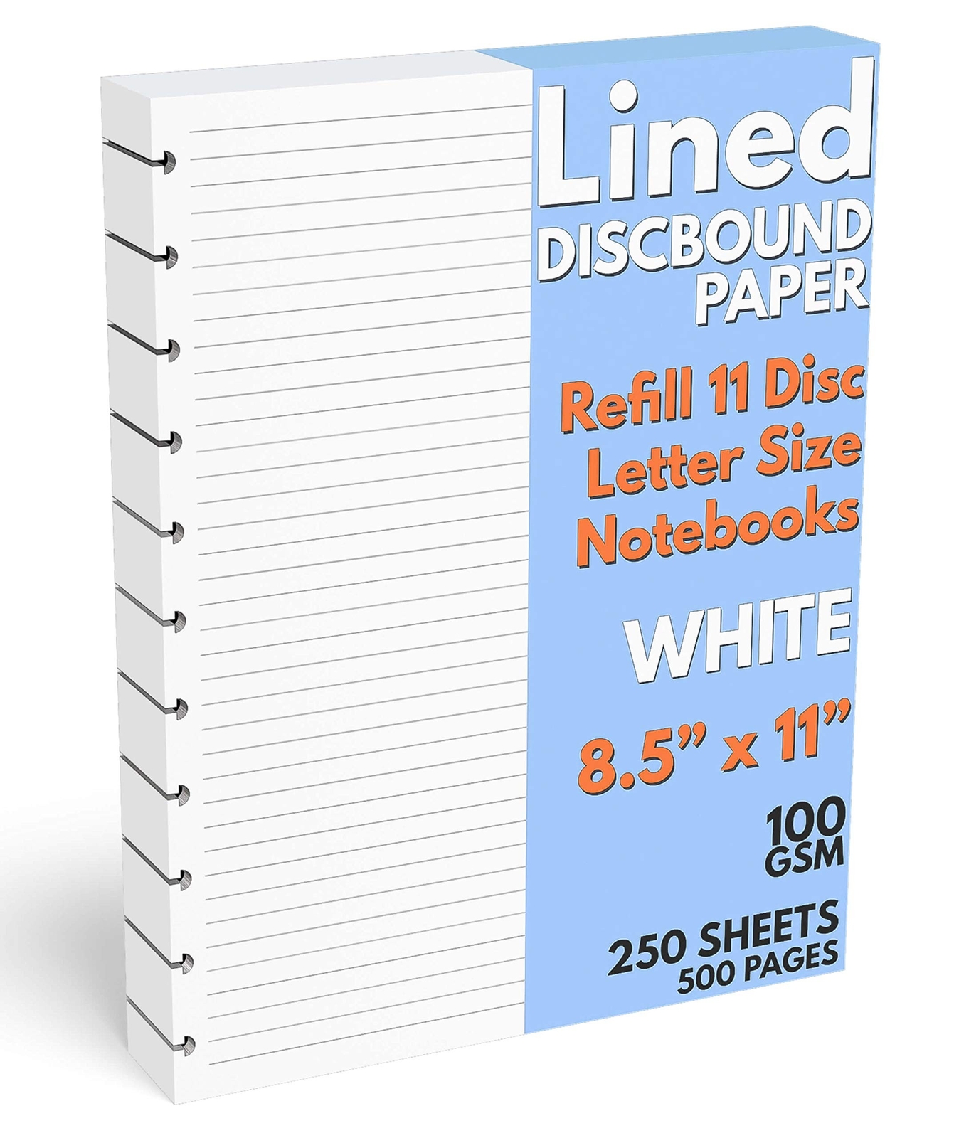 Discbound Letter Size Lined Paper Refill, 250 Sheets (500 Pages), 8.5 in x 11…
