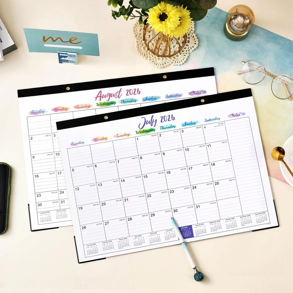 2026-2027 Desk Calendar – July 2026 – December 2027, 17″ x 12″, White