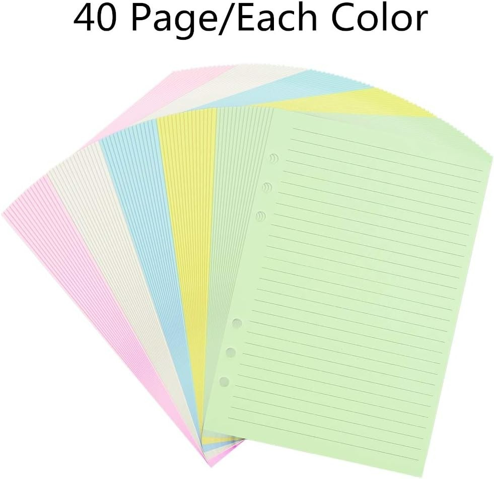 Lined Refill Paper, 200 Colored Ruled Pages for A6 Refillable 6-Ring Binder N…