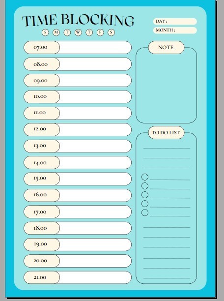 A4 Time blocking template, Daily Planner PDF Digital Printable – 2 in 1