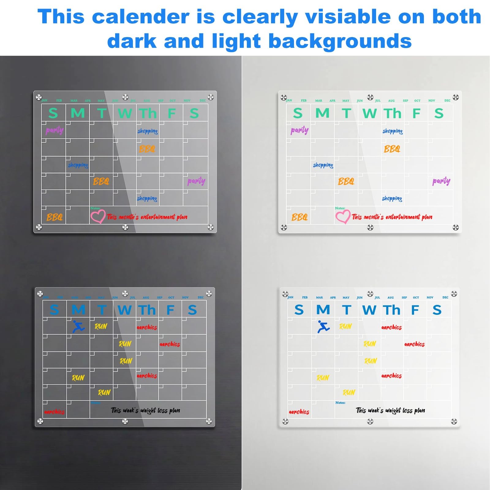 15×11 Inch Magnetic Acrylic Calendar for Fridge Refrigerator Meal Planner