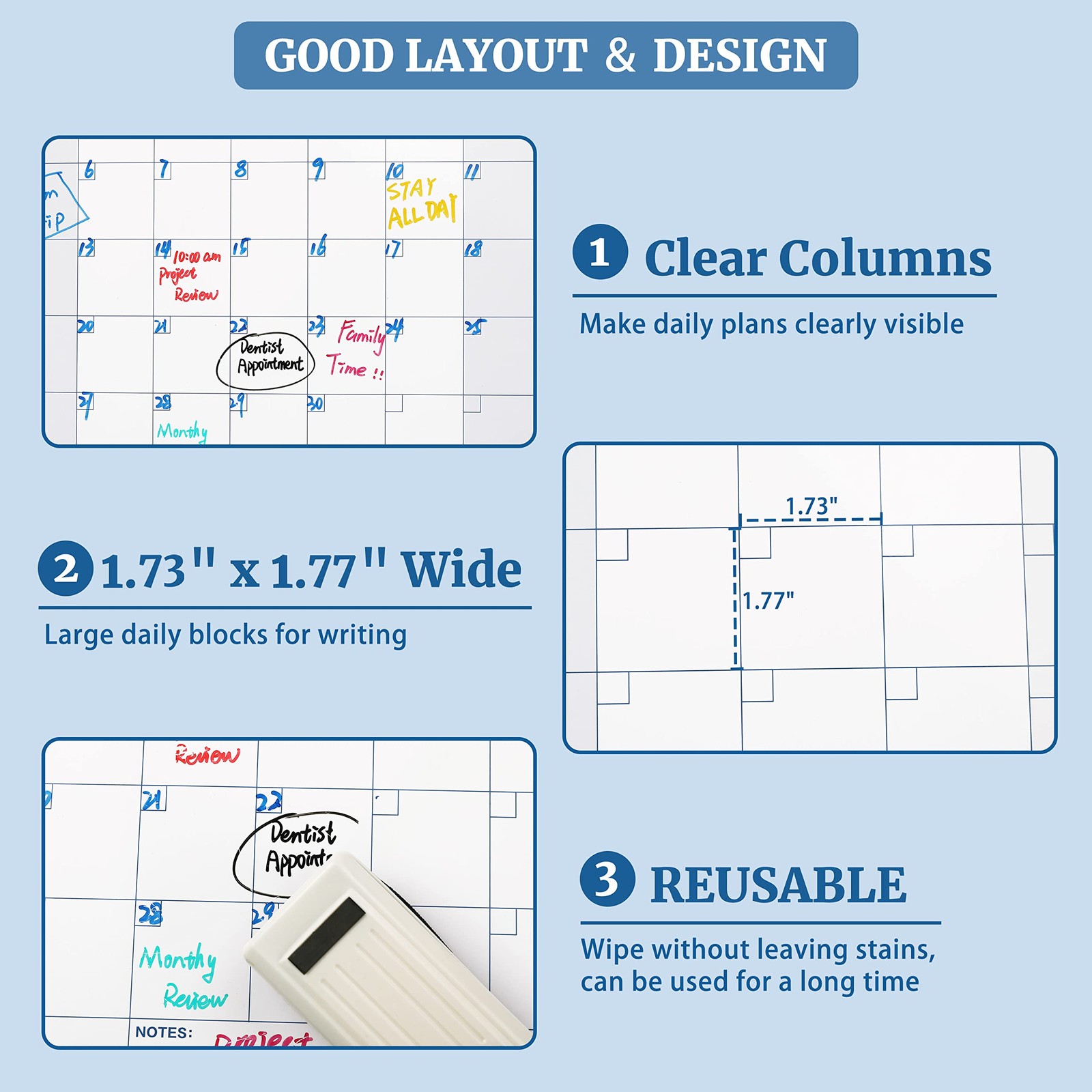 Large Dry Erase Calendar for Wall – Yearly 57.9″ x 37″, blue