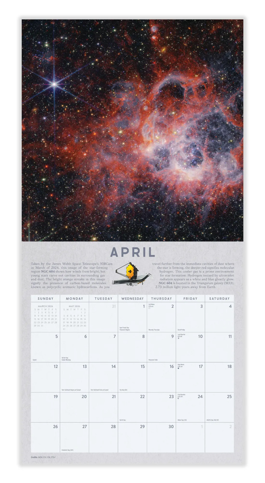 James Webb Calendar 2026 | 12″ x 24″ 12 Month Calendar | Marble City Press