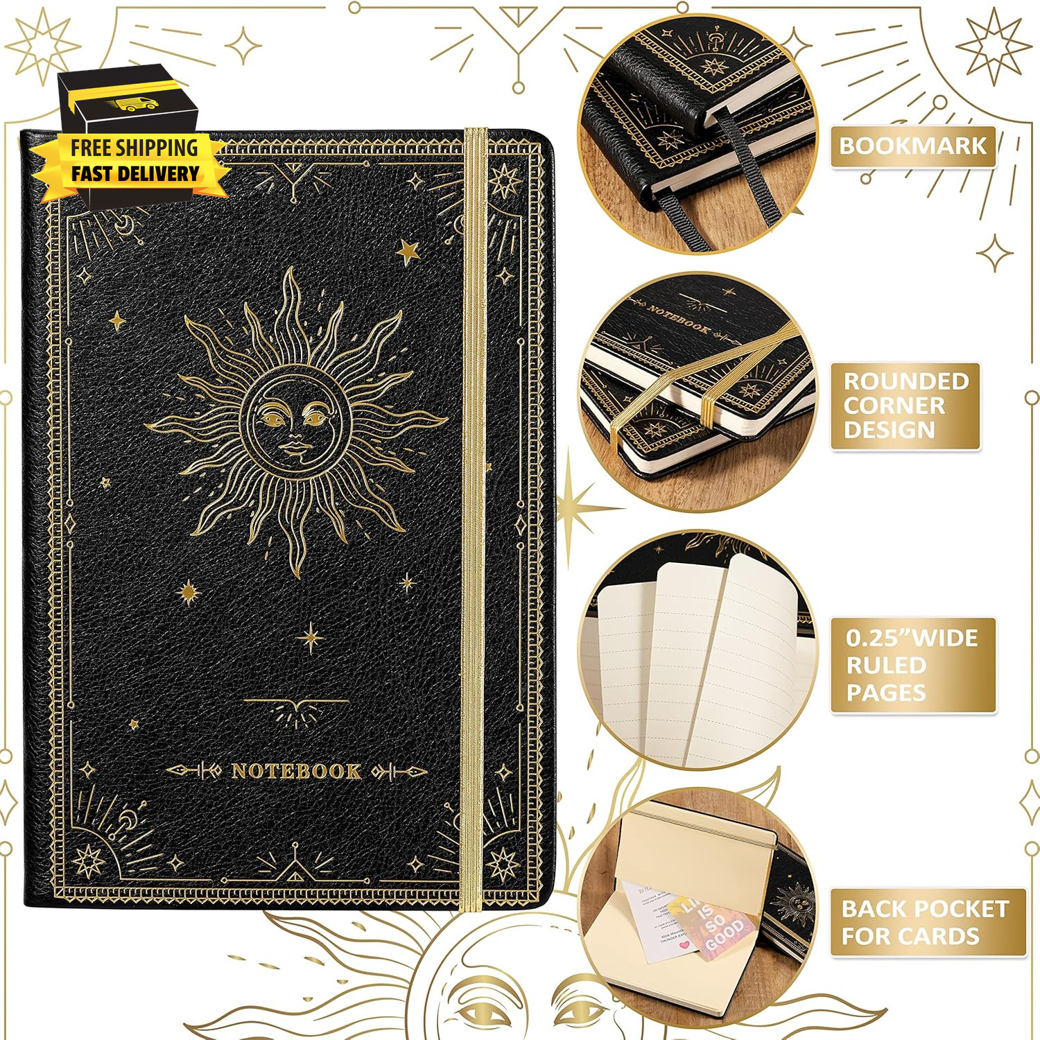 Ruled Notebook/Journal – Premium Thick Paper Classic Writing Notebook with Pocke