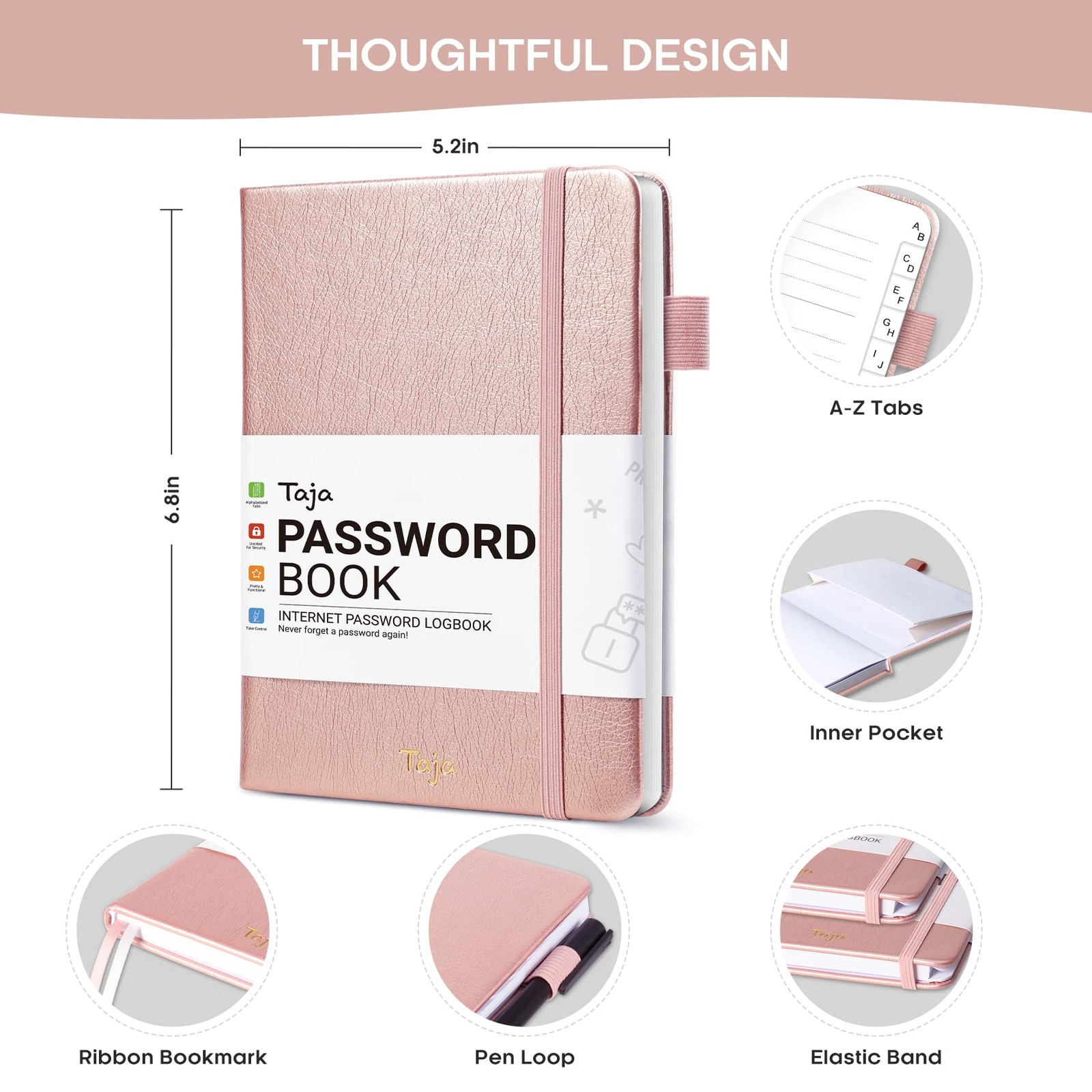 Password Keeper Book with Alphabetical Tabs，Small Password Books for Seniors, Pa