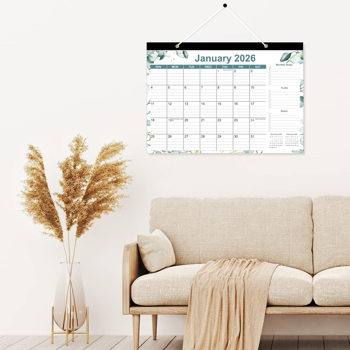 2026 Desk Calendar – 12 Months Calendars from January 17″ x 12″, Green Leaf