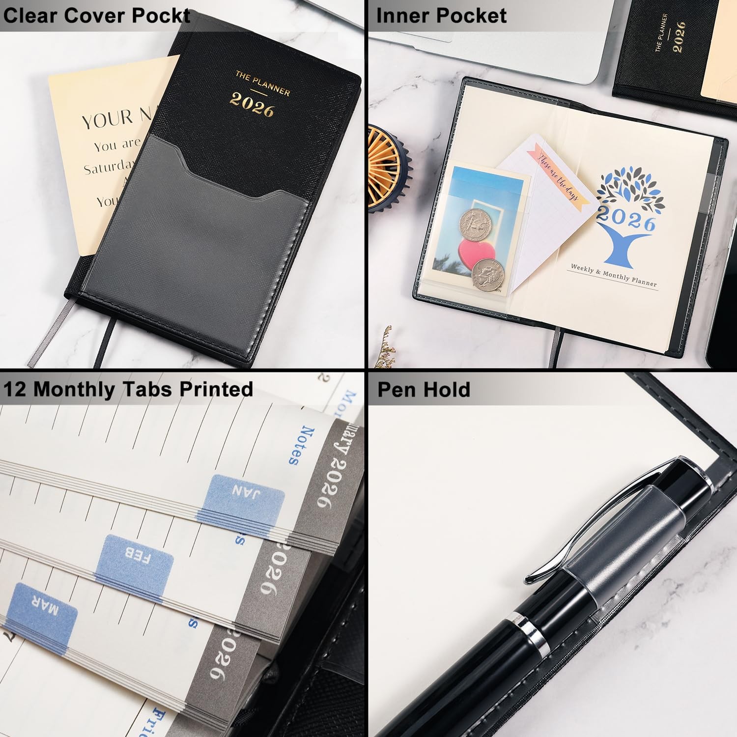 2026 Pocket Calendar for Purse, 6.4″x3.8″, Weekly Monthly Planner, Jan-Dec