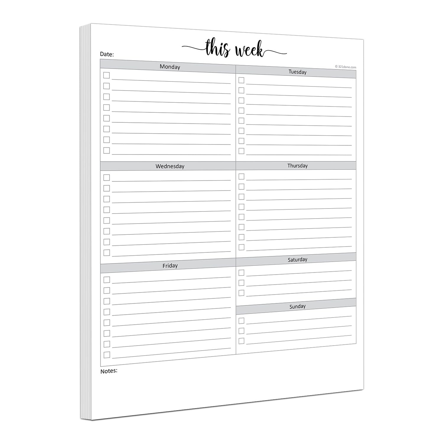 321Done Weekly Checklist Notepad, 8.5×11 Letter Size (8.5″ x 11″), Checklists