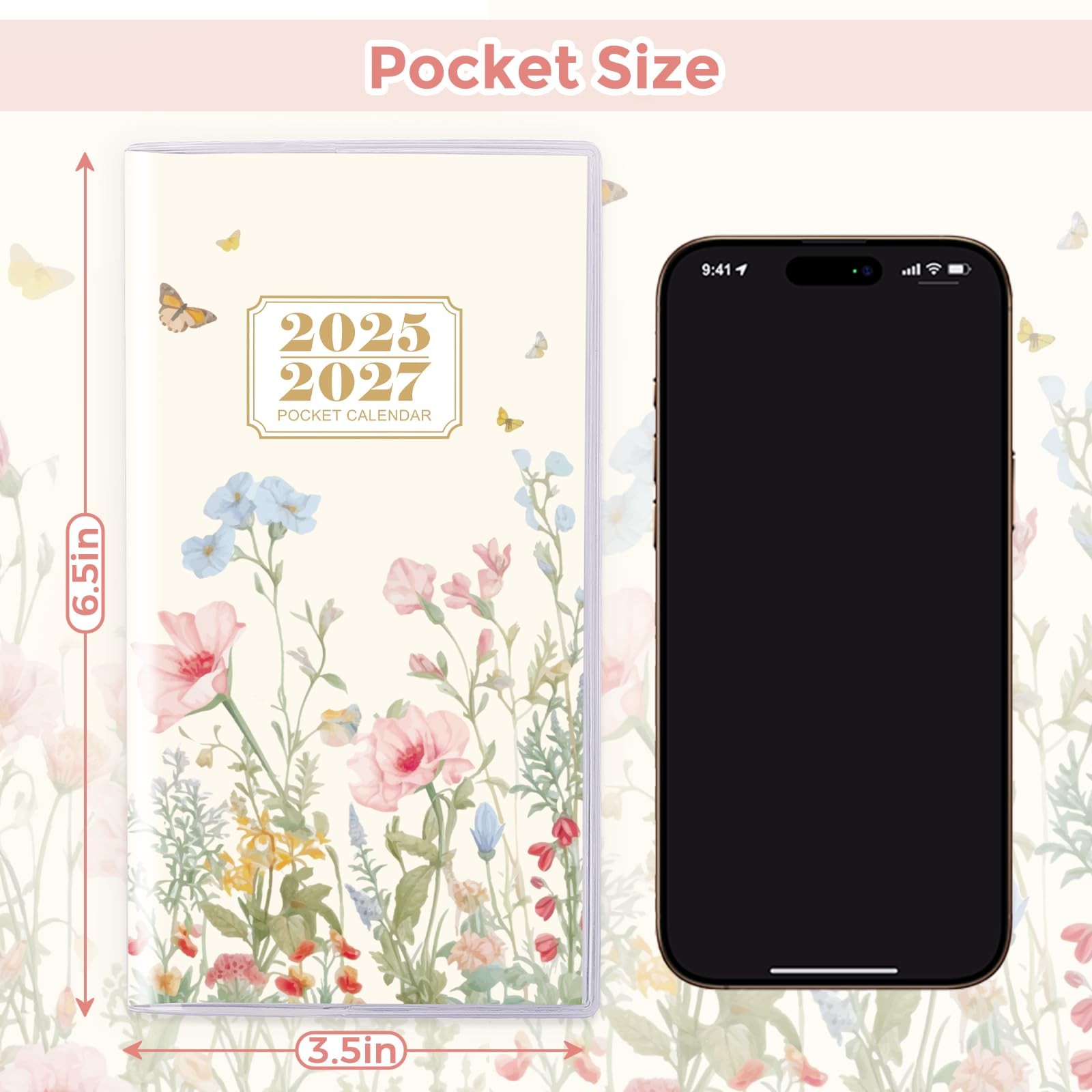Pocket Calendar 2026-2027 Small Monthly Planner 6.5×3.5 Butterfly Organizer