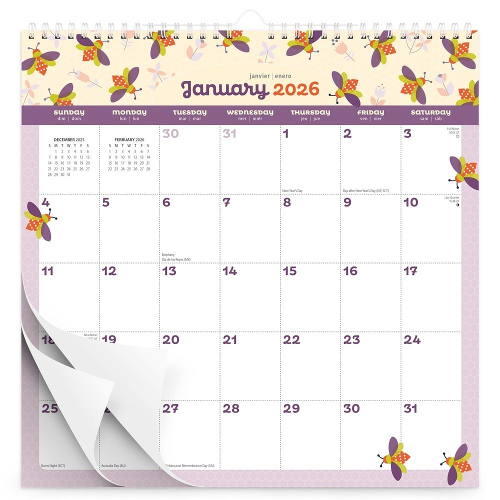 Busy Bees | 2026 12×12″ (Hanging) Monthly Square Wire-O Calendar