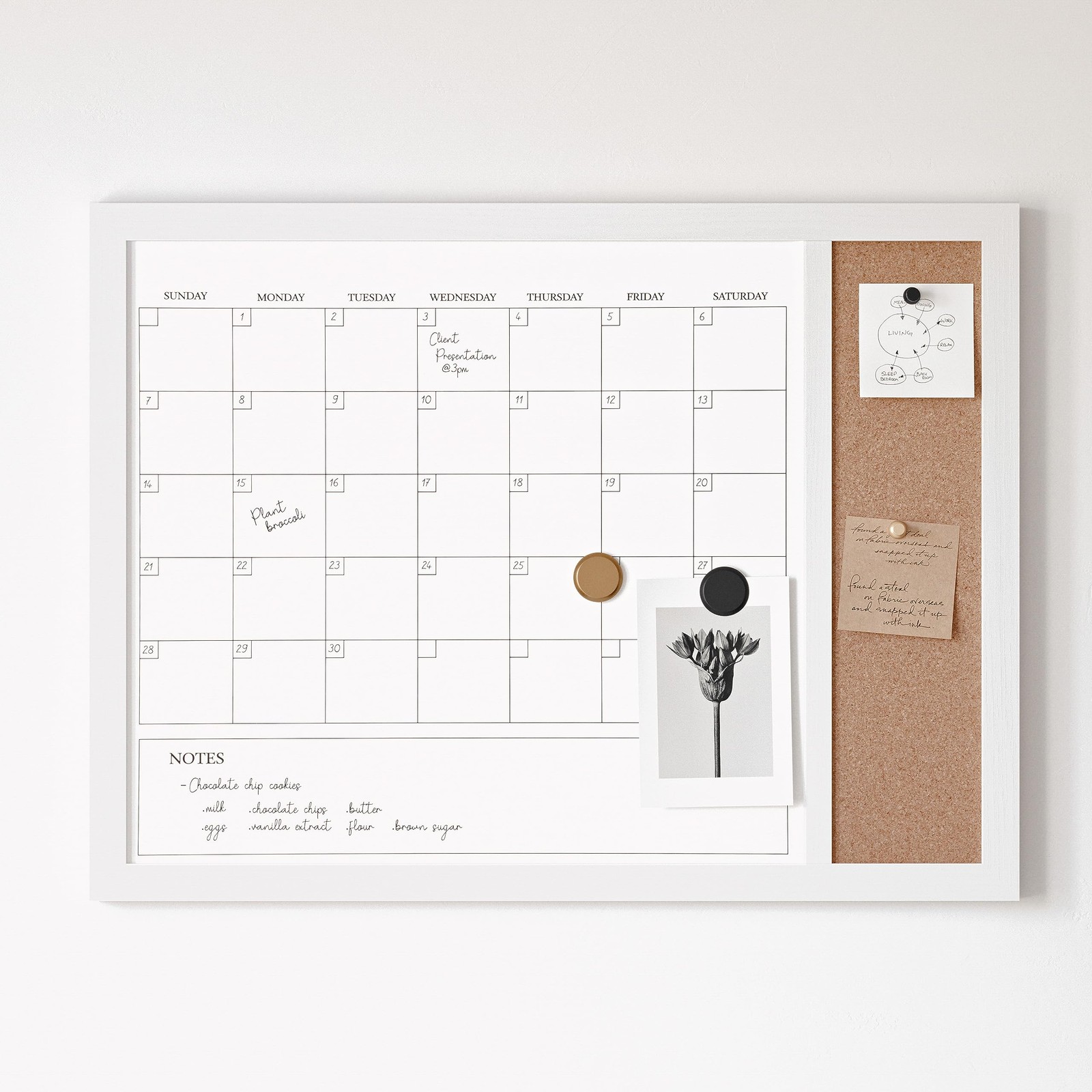 Martha Stewart Everette Magnetic Dry Erase Monthly Calendar And Cork Board