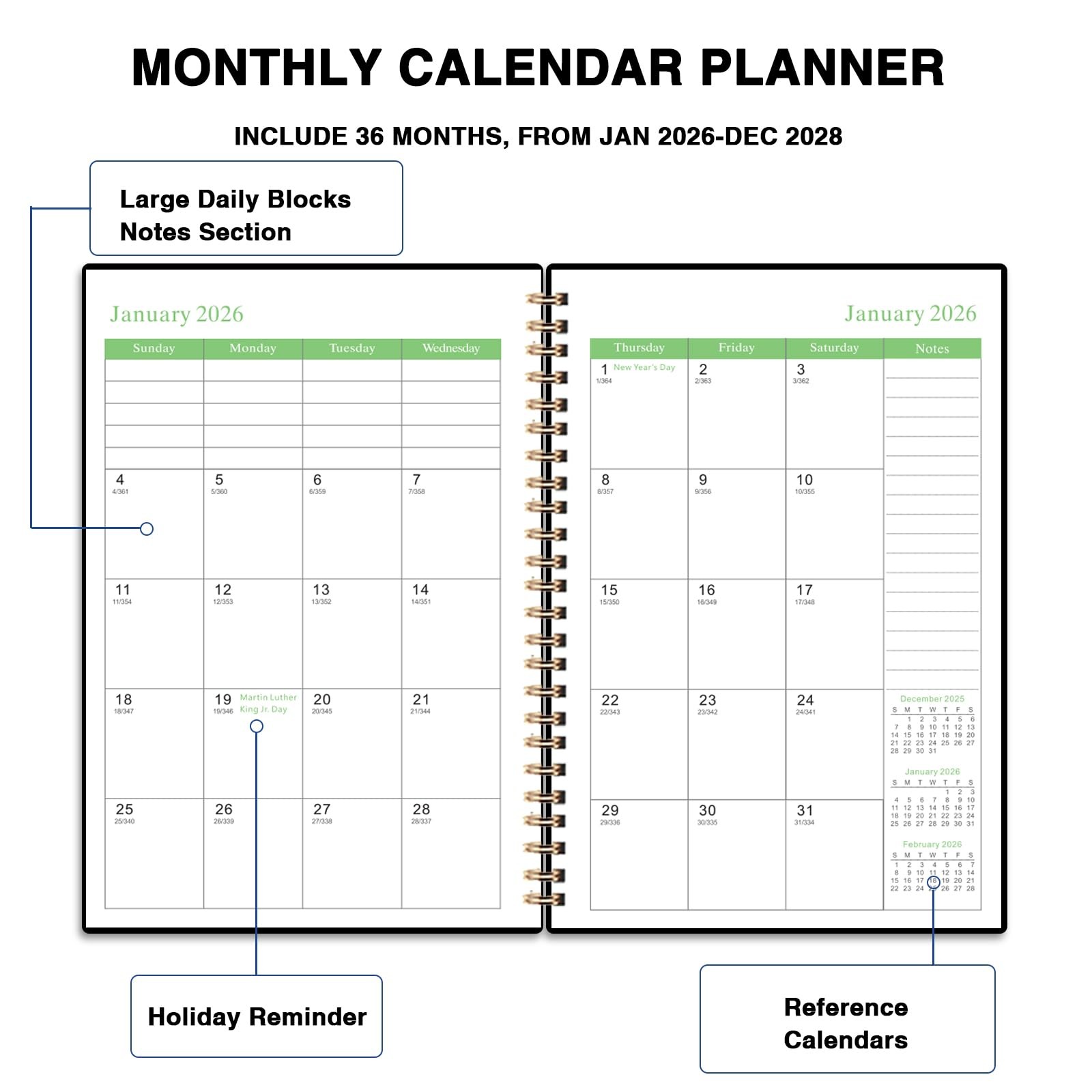 Monthly Planner 2026-2028, 3 Year 5.7” X 8.5”, Black(JAN2026-DEC2028)