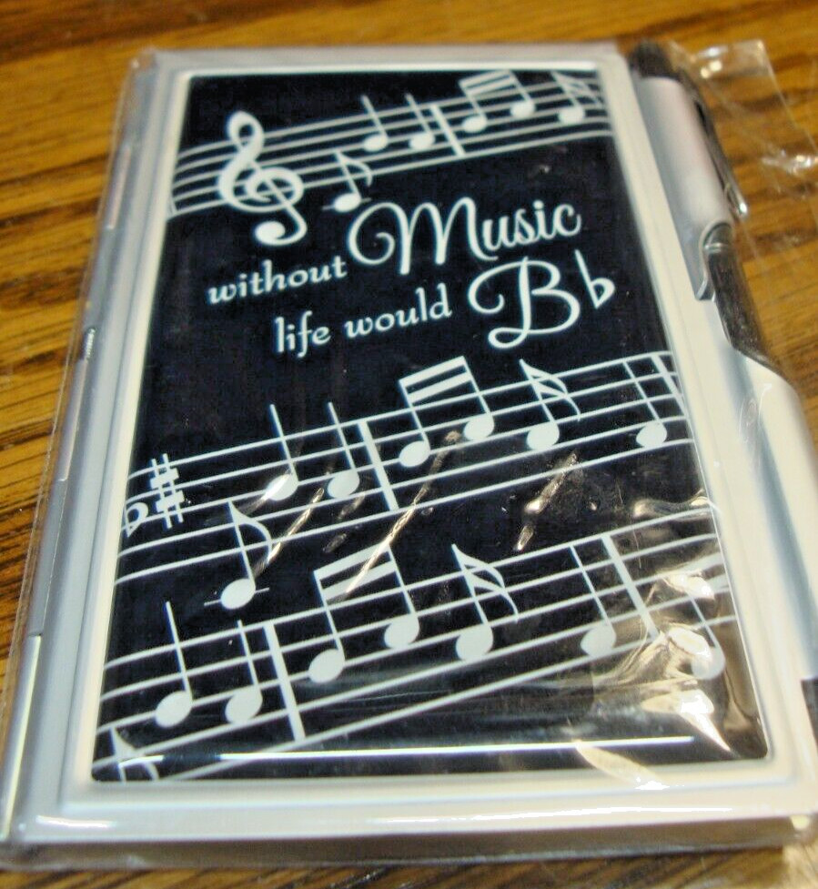 Silver MUSIC Metal Small Notebook w/Pen Mini Pocket Pad~Stocking Stuffer 863