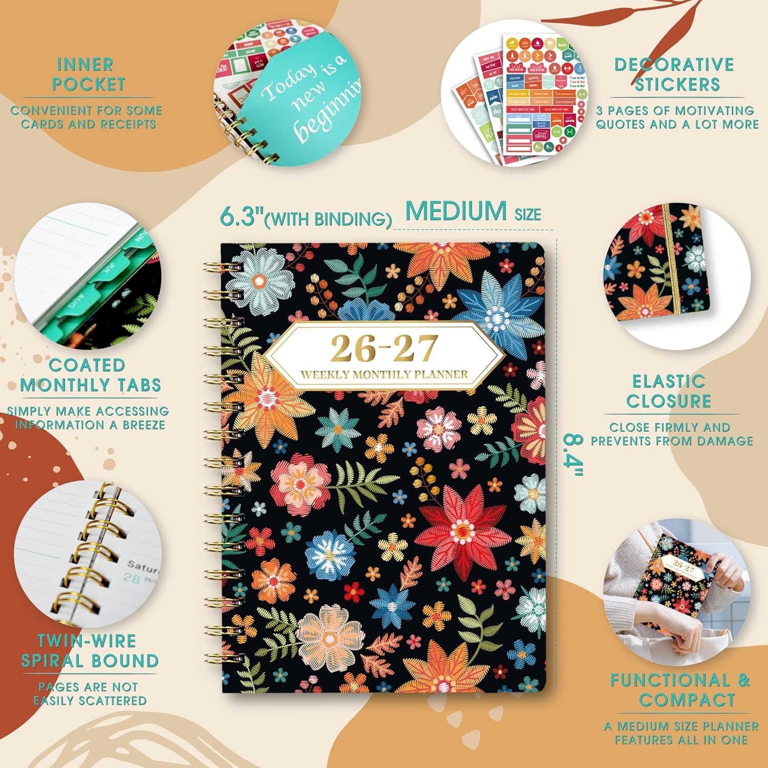 2026-2027 Planning Made Easy – Organizer with Stickers & Inner Pocket, 144 Pages