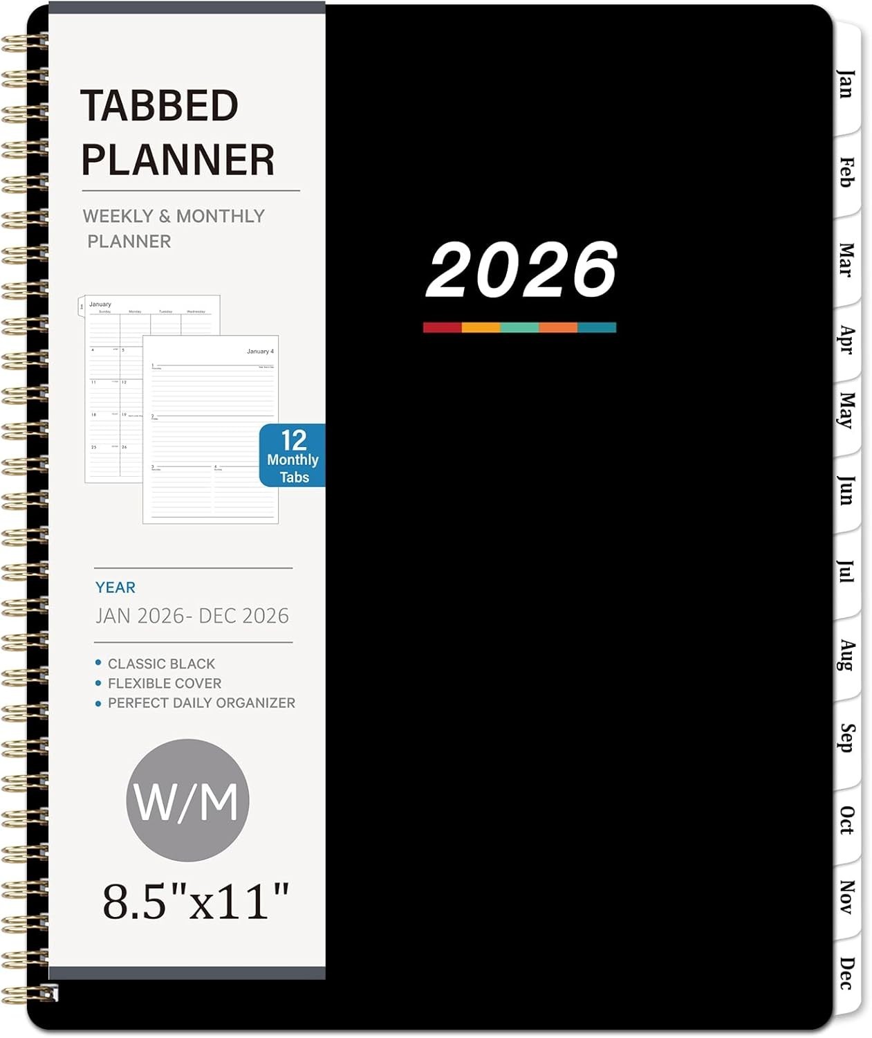 Stylish 2026 Calendar Planner – Flexible Cover, Lay-flat Design, 8.5″ x 11″