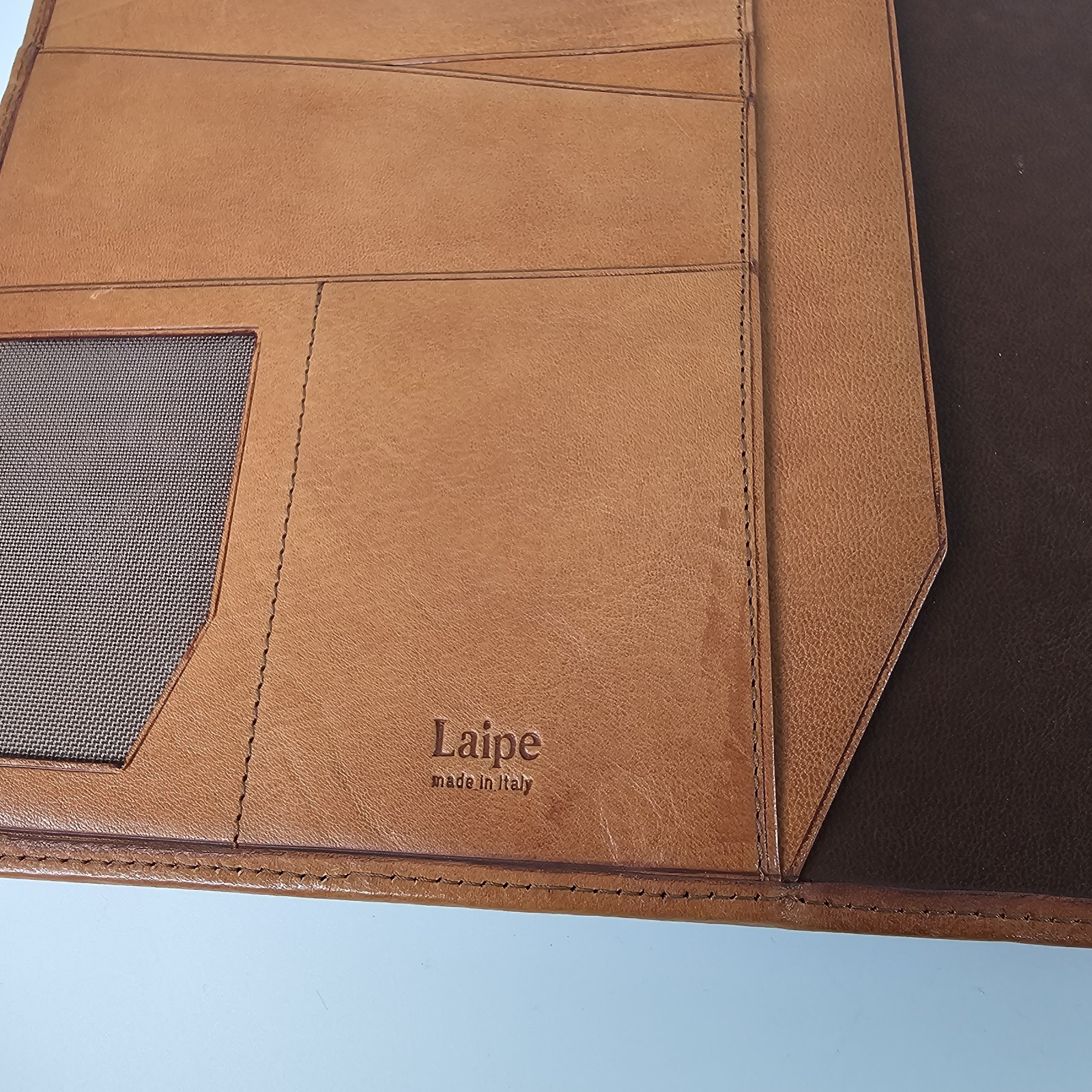 Laipe Leather Portfolio 4 Ring Binder Tan Lawyer Formal Document Note Pad Italy