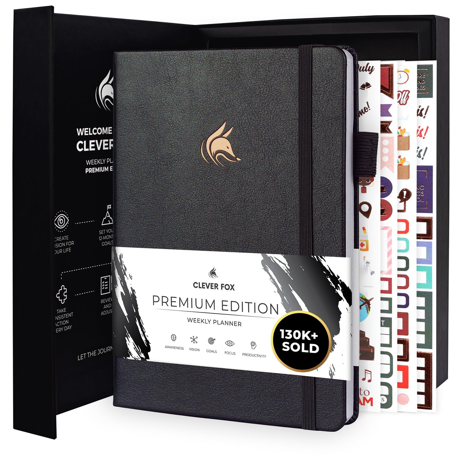 Clever Fox Planner Premium Edition – Undated A5 (5.8” x 8.3”), Silver Black
