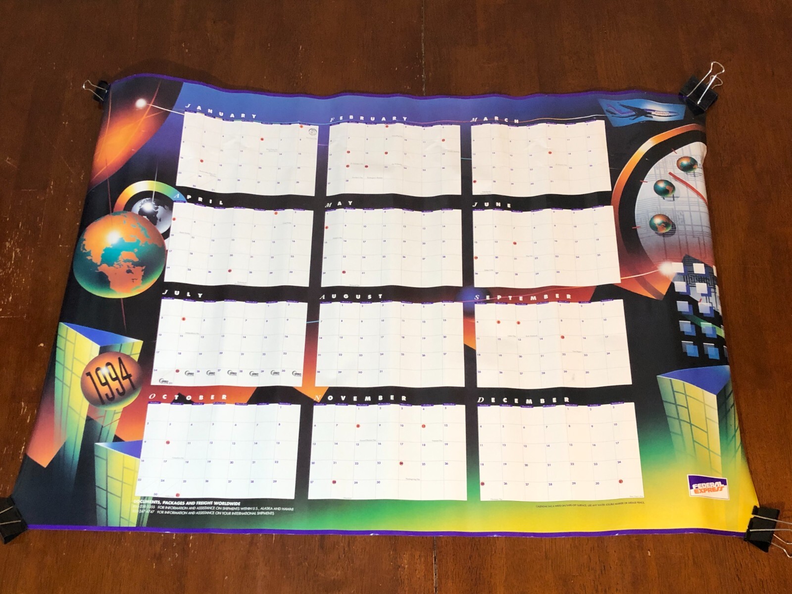 1994 Federal Express Wall Calendar Large 12-Month Block Planner Task Organizer