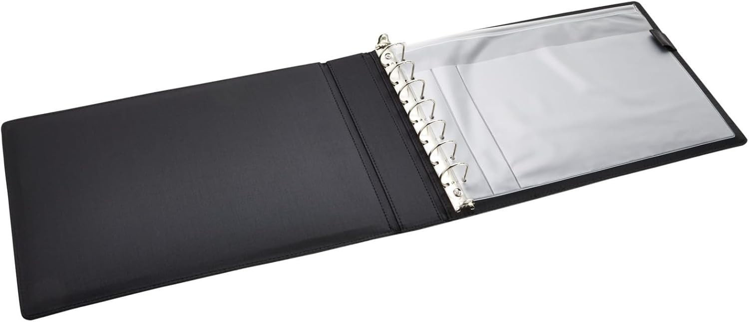 Check Binder Black Faux Leather 7-Ring 14×10 Fits 600 Checks Organizer