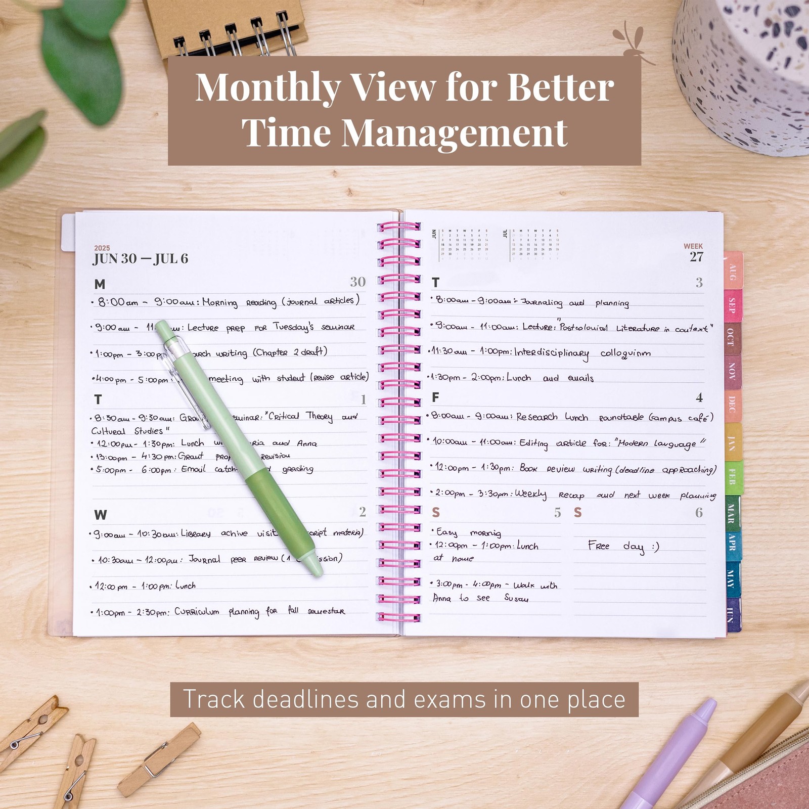 Chunky Student Planner 2025 2026, Twin Wire Binding, Notes Pages, Multicolor