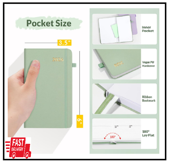 2026 Pocket Weekly Planner 3.5″x6″ – 12-Month Sage Green Purse Organizer