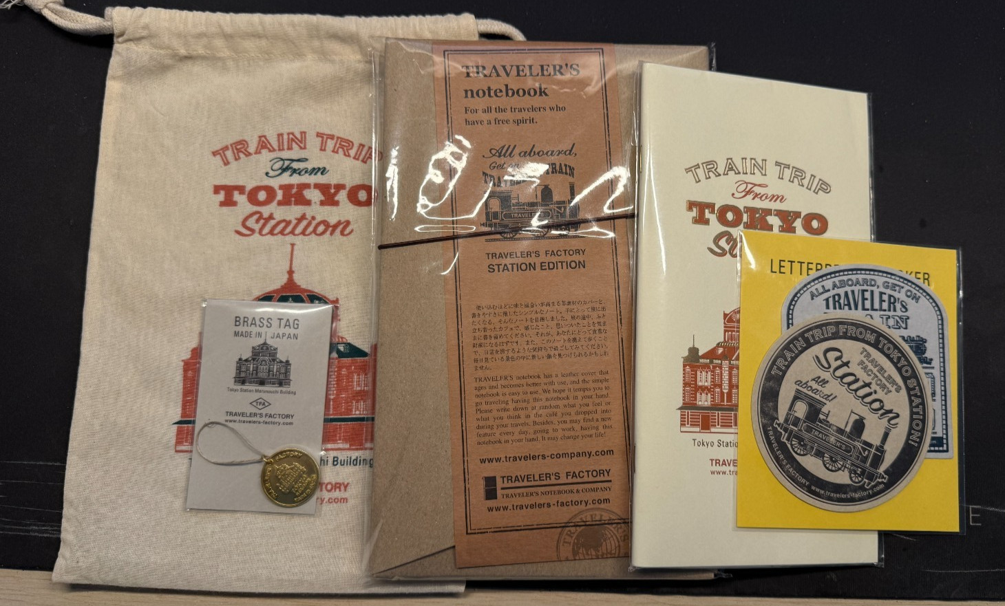 Traveler’s Notebook Tokyo Station Set Notebook Brass Charm Sticker & Pouch