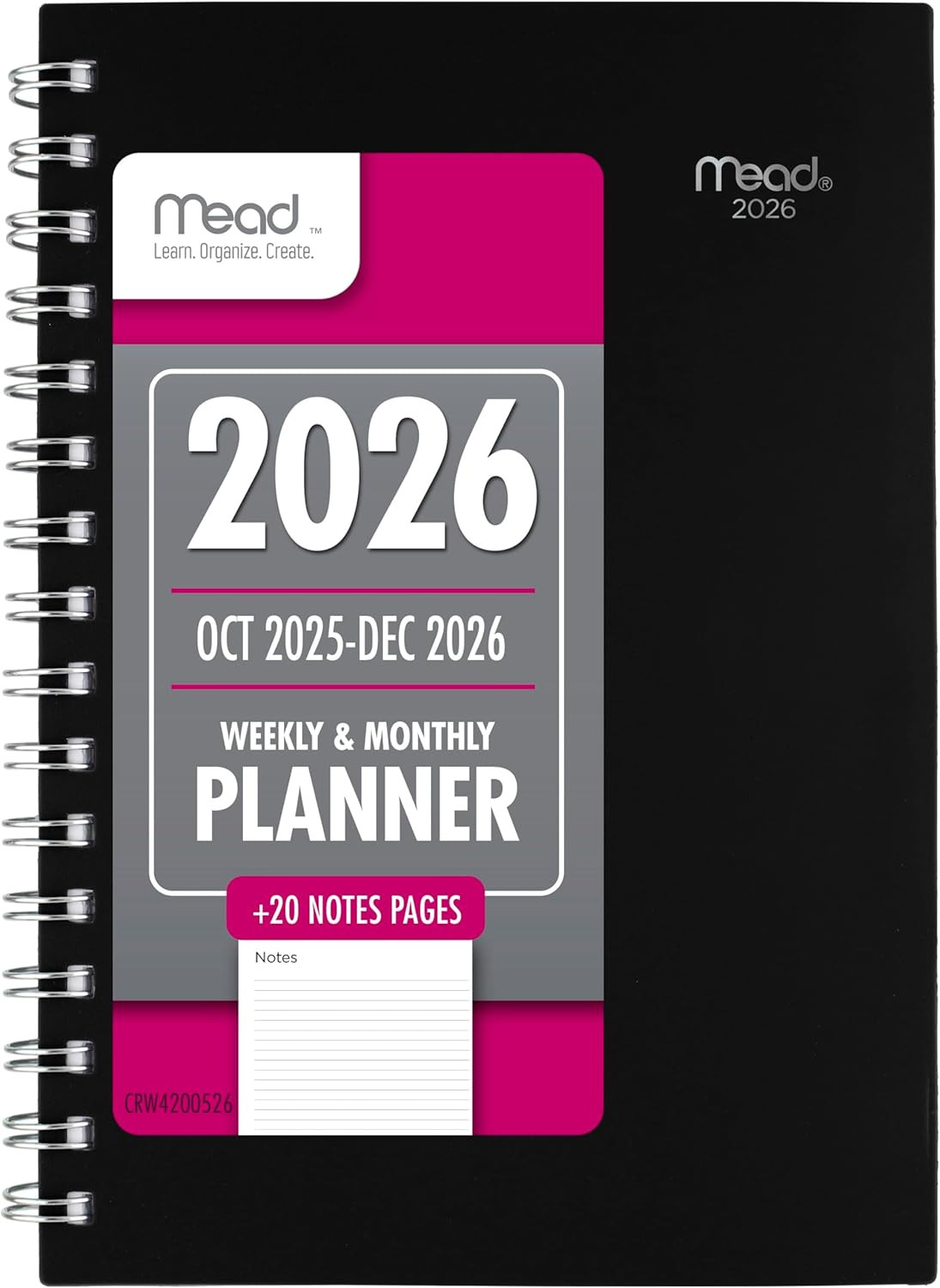 2026 Planner, Weekly & Monthly, 15-Month, 5-1/2″ x 8-1/2″, Small, Basic, Black (