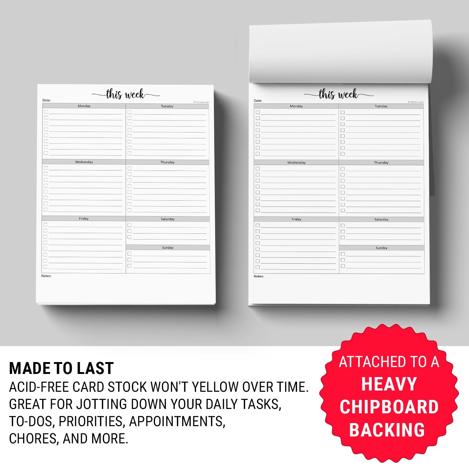 321Done Weekly Checklist Notepad, 8.5×11 Letter Size (8.5″ x 11″), Checklists