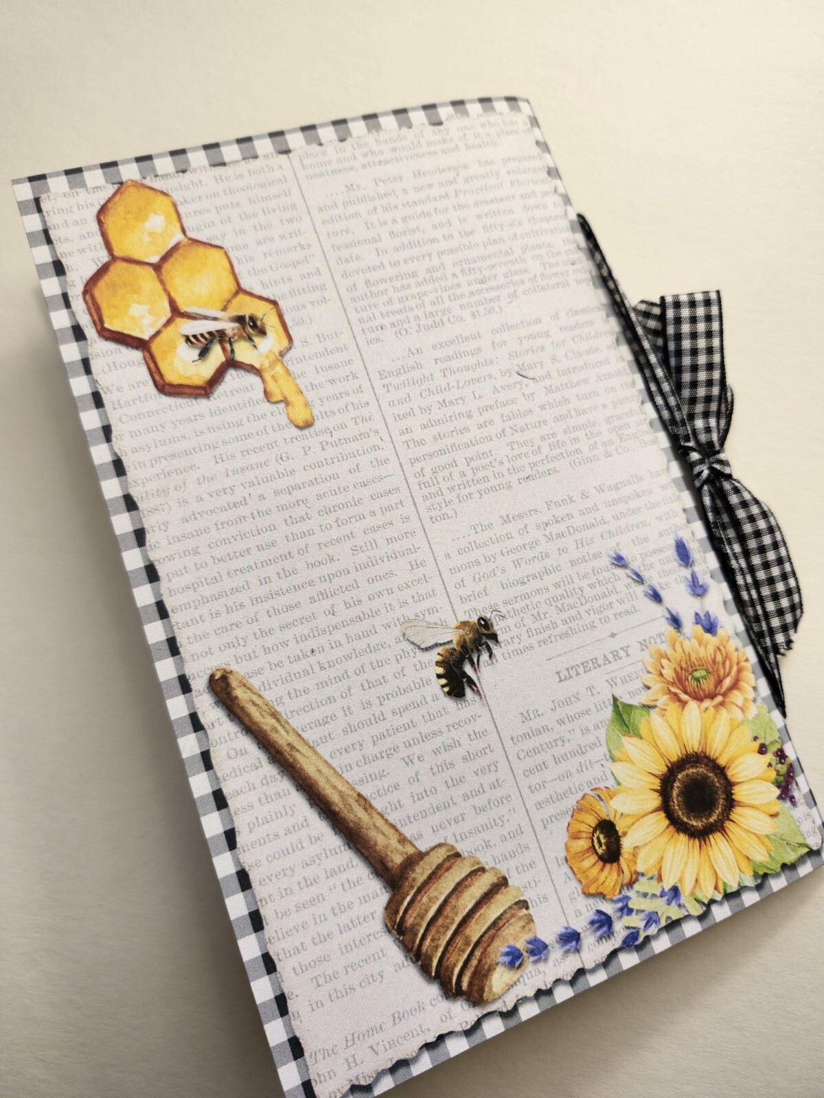 Junk Journal Blank Booklet “BEE KIND” BEES Sunflowers HANDMADE + LG 40pg 9×6