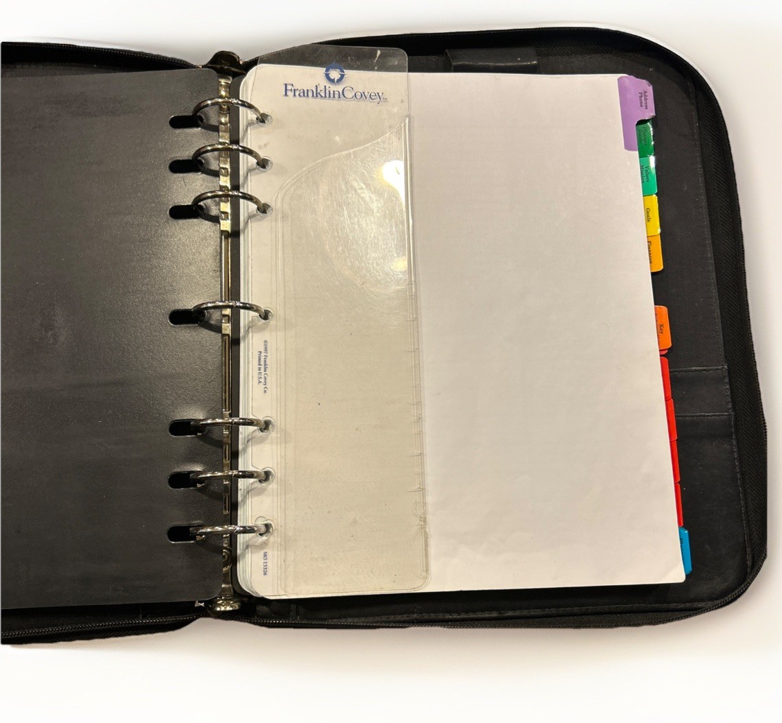 Vintage 1996 Franklin Quest Covey Planner Binder Black Top Verona Leather