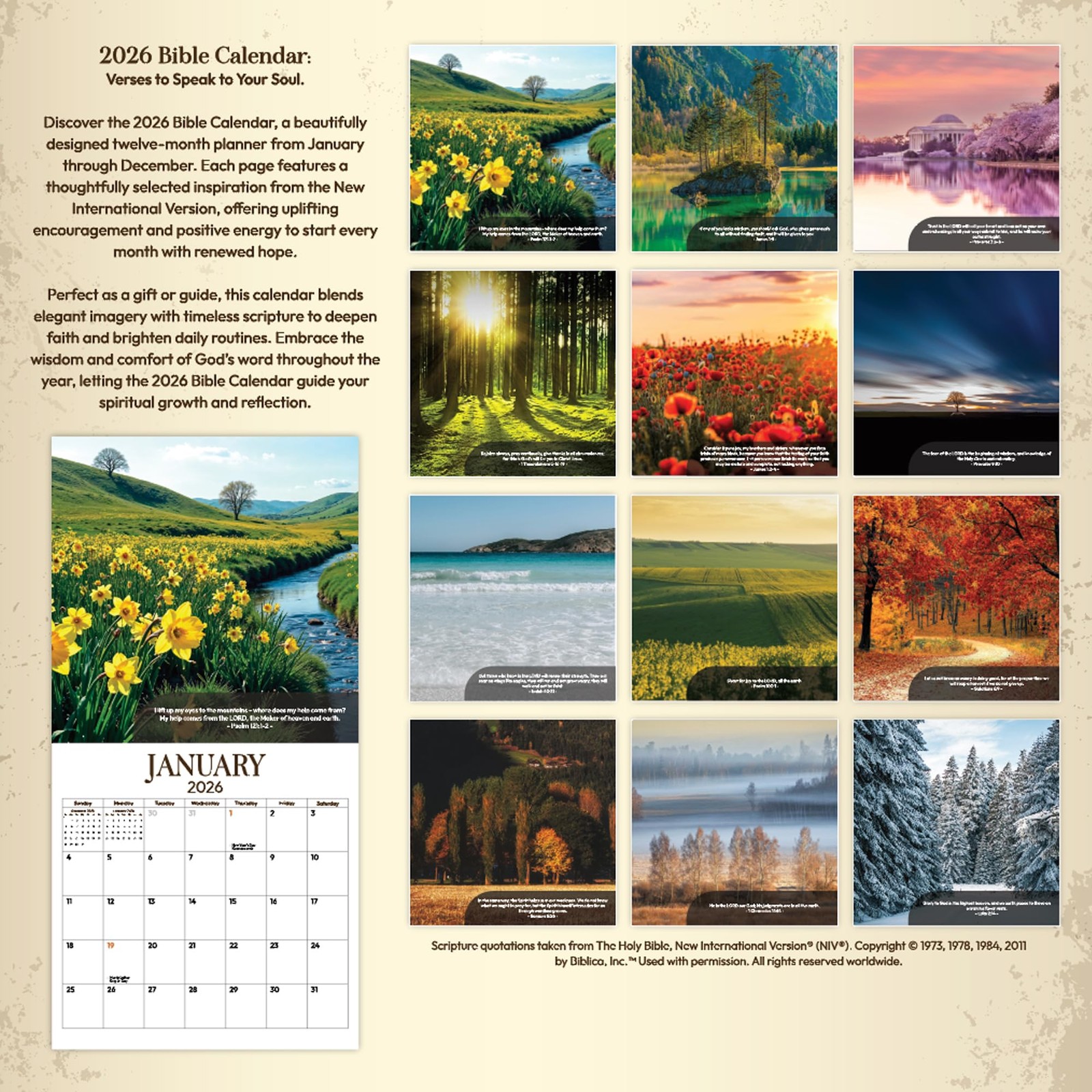 2026 Wall Calendar Christian, Bible Verse 2026, 12 Multi-colored