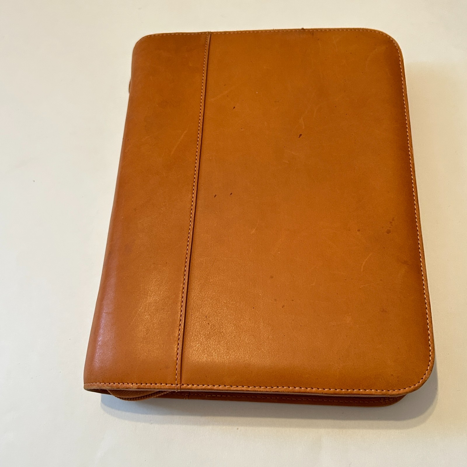DayTimer Planner Organizer Cover Brown Leather Zip Around 7 Ring Binder 8 x 10.5