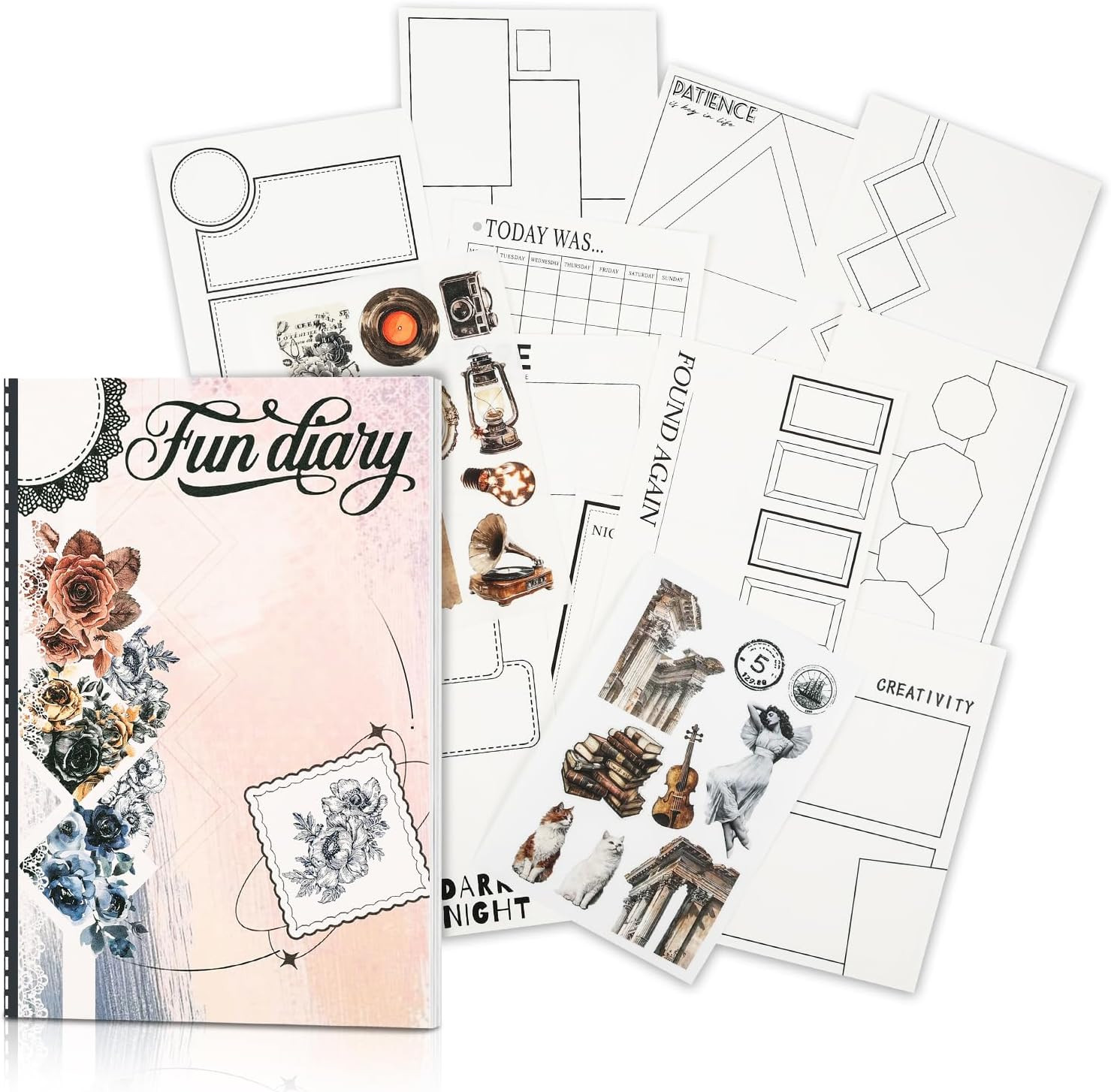 Creative Art Journal Notebook with 28 Interesting Concept Templates Pages and 8