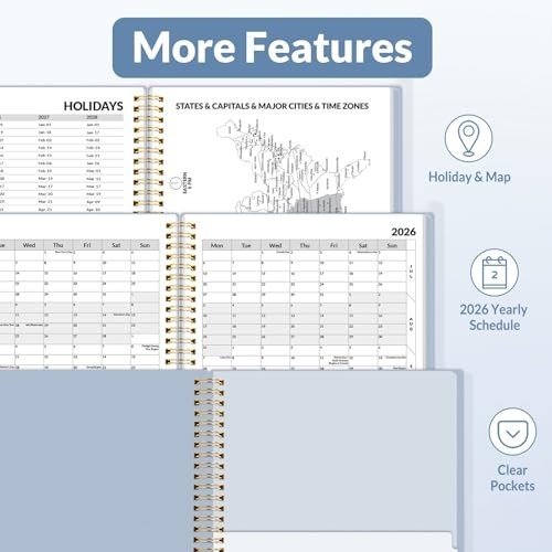 2026 Weekly & Monthly Planner – Daily Agenda, Flexible Cover, Tabs, Pockets, 8.5