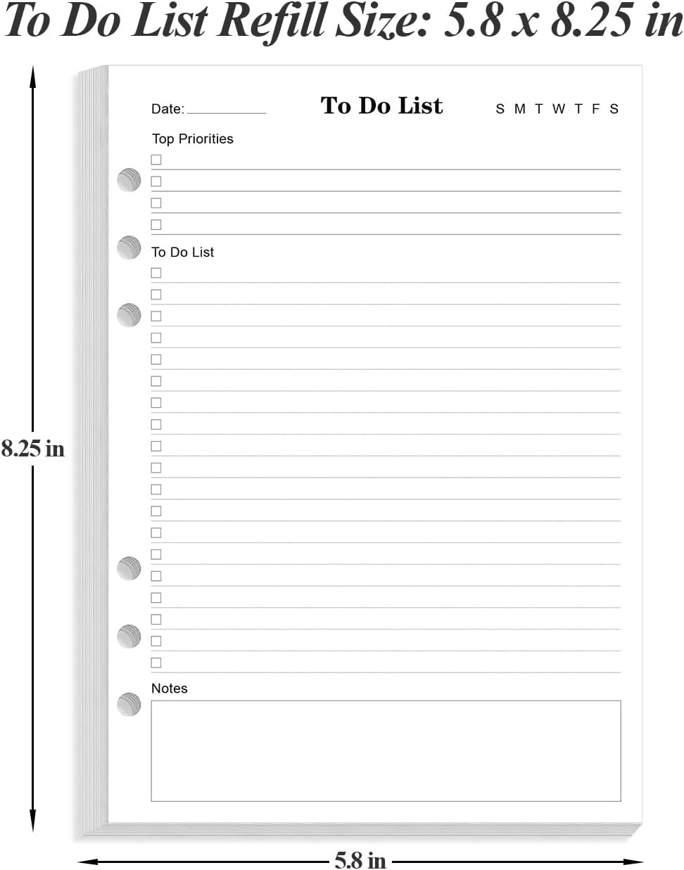 (3 Pack) to Do List Inserts for A5 Binder – 6 Hole Punched Daily Planner Refills