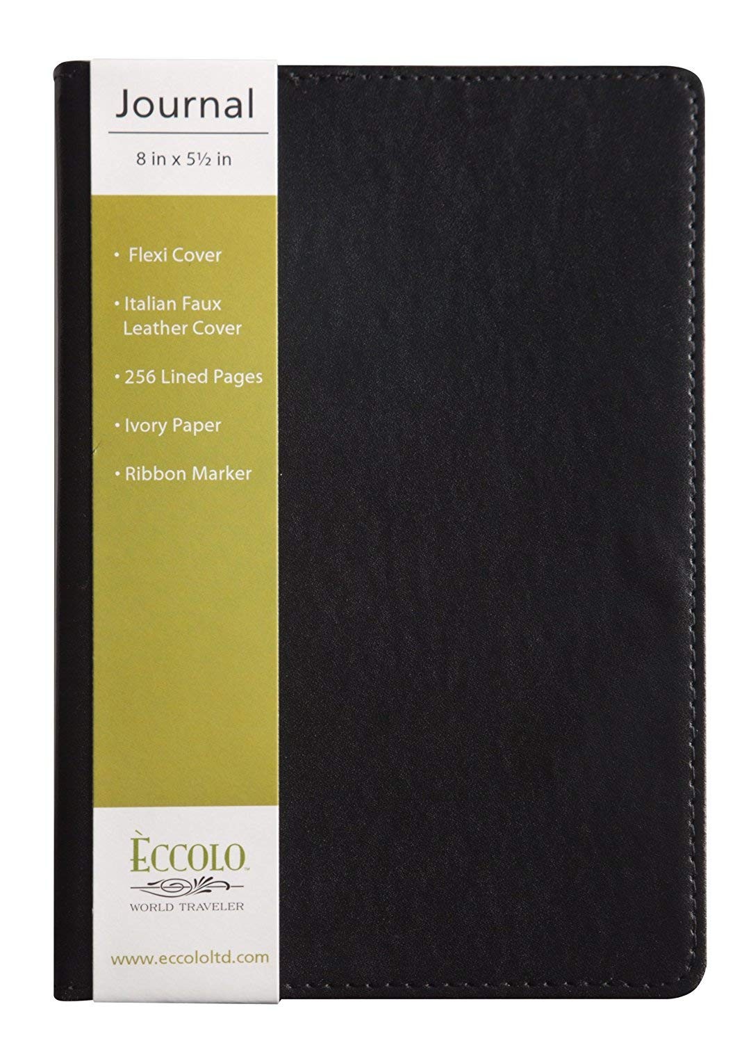 Eccolo Black Journal 5.5×8 Vegan Leather Cover 256 Ruled Acid Free Pages