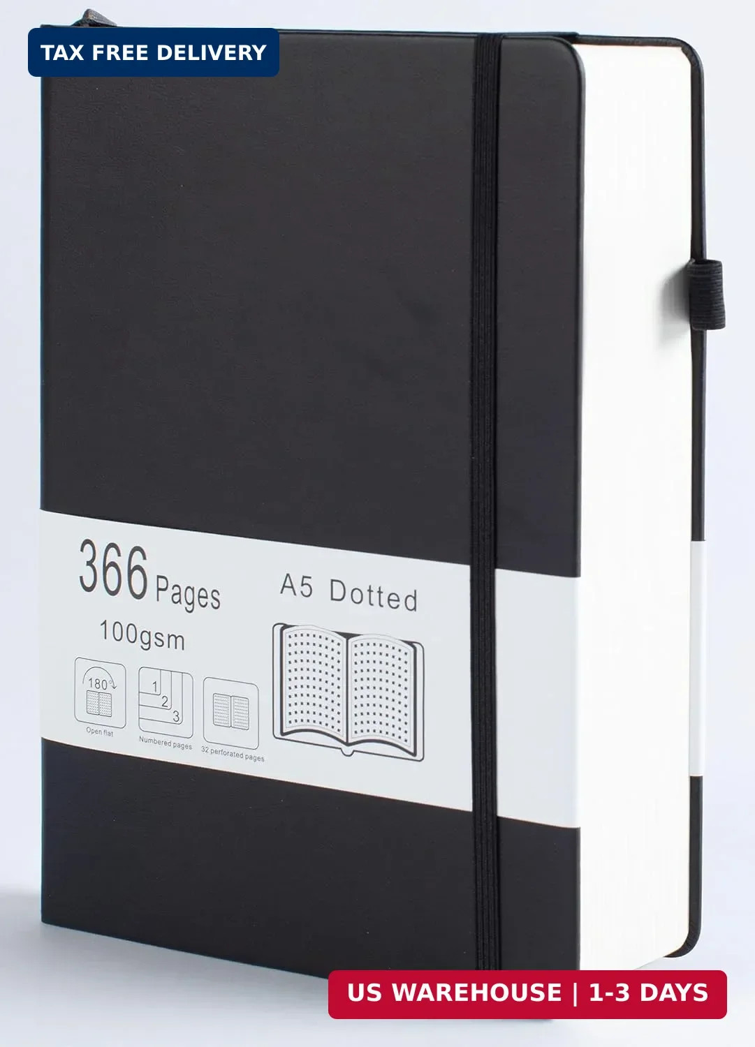 Thick Bullet Notebook with 366 Numbered Pages, A5 Dotted Journal for Writing wit