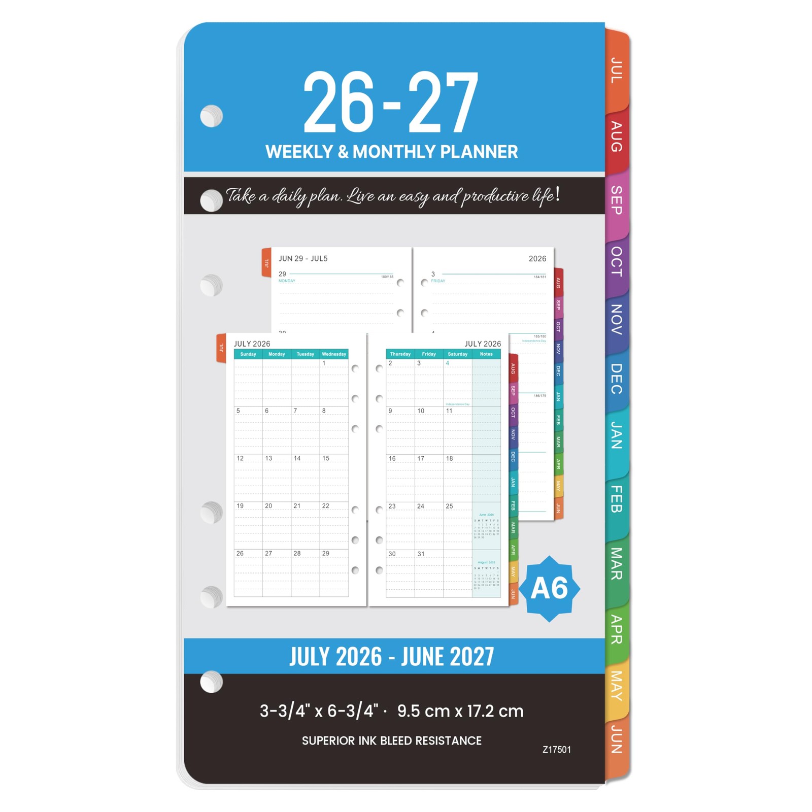 2026-2027 Planner Refills – 4″ X 7″, A6 Weekly and Monthly Planner Inserts, Jul.