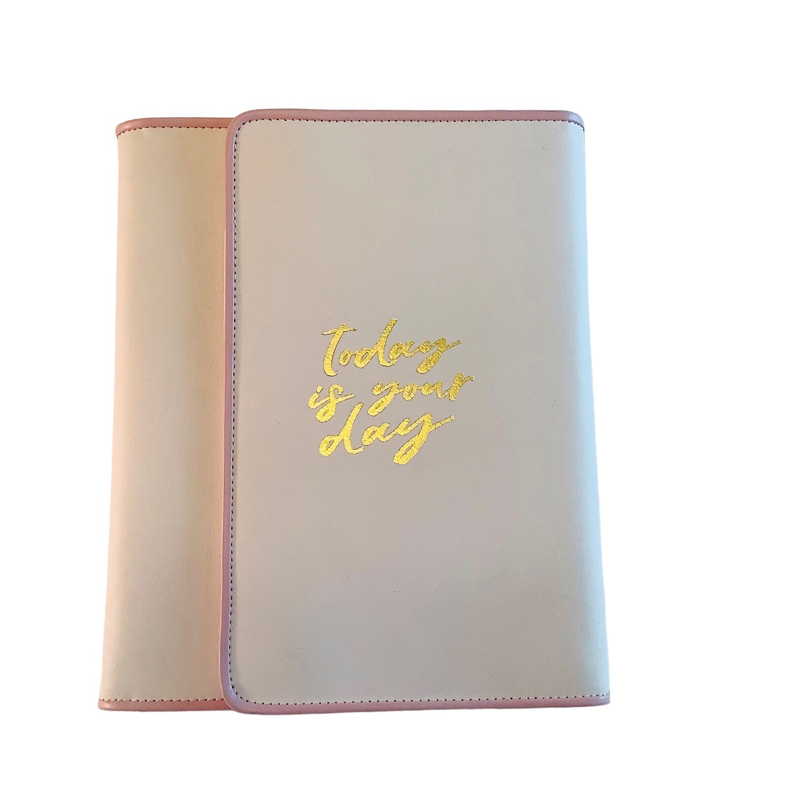 Kikki.K Leather Compendium Pink Trifold Notepad Padfolio “Today is Your Day”