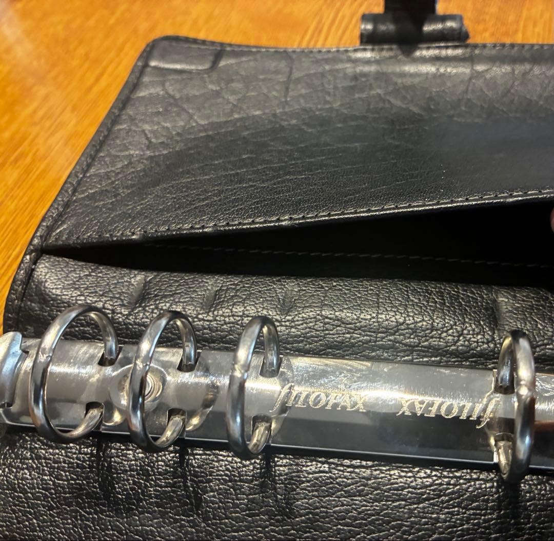 Filofax System Planner Black Leather Bible Size business rare solid Authetnic