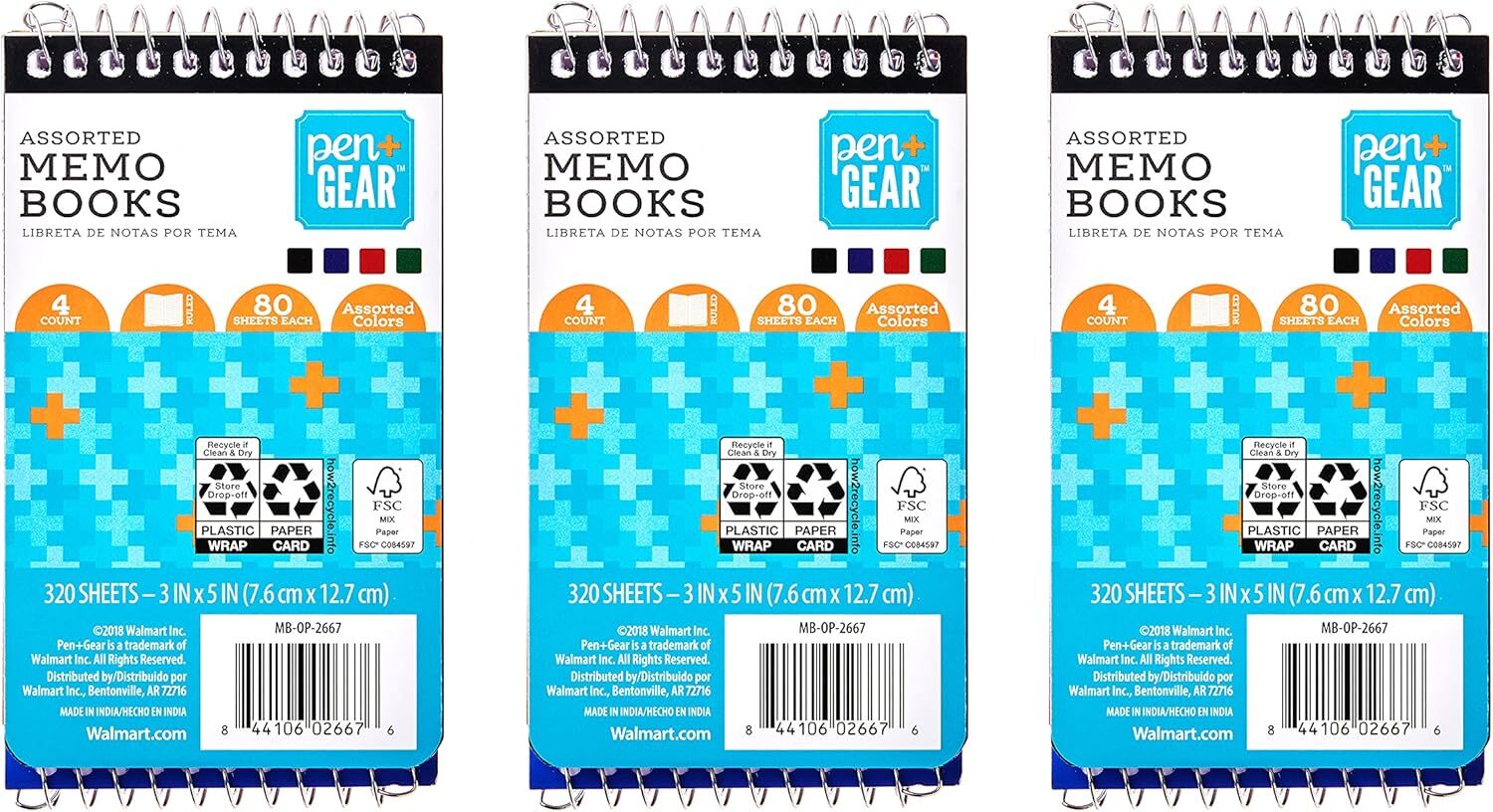 [12 PACK] Pen + Gear – Narrow Ruled Spiral Memo Books – 3″ x 5″ – 80 Sheets NEW