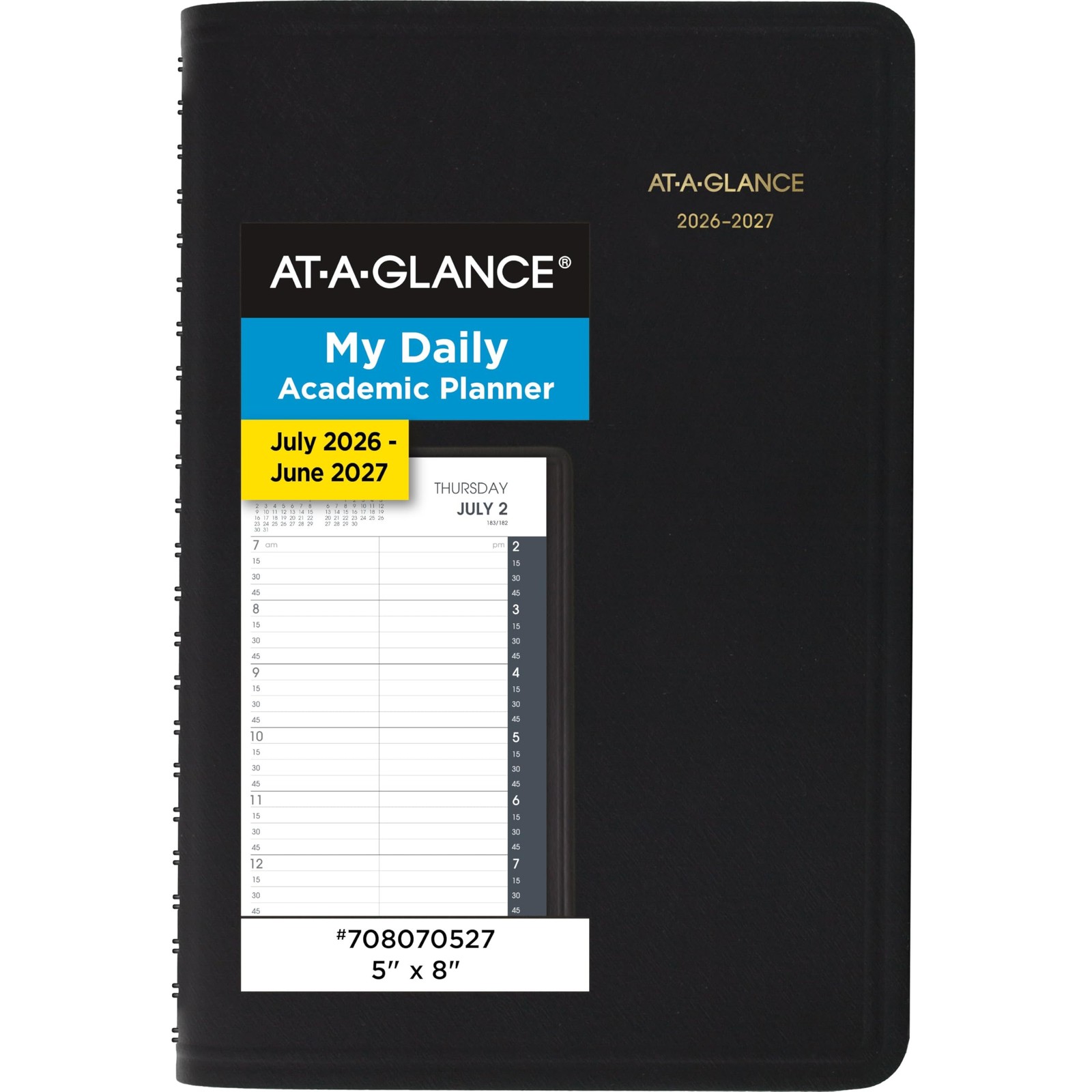 AT-A-GLANCE Planner 2026-2027 Daily Academic 12-Month July-June, Black