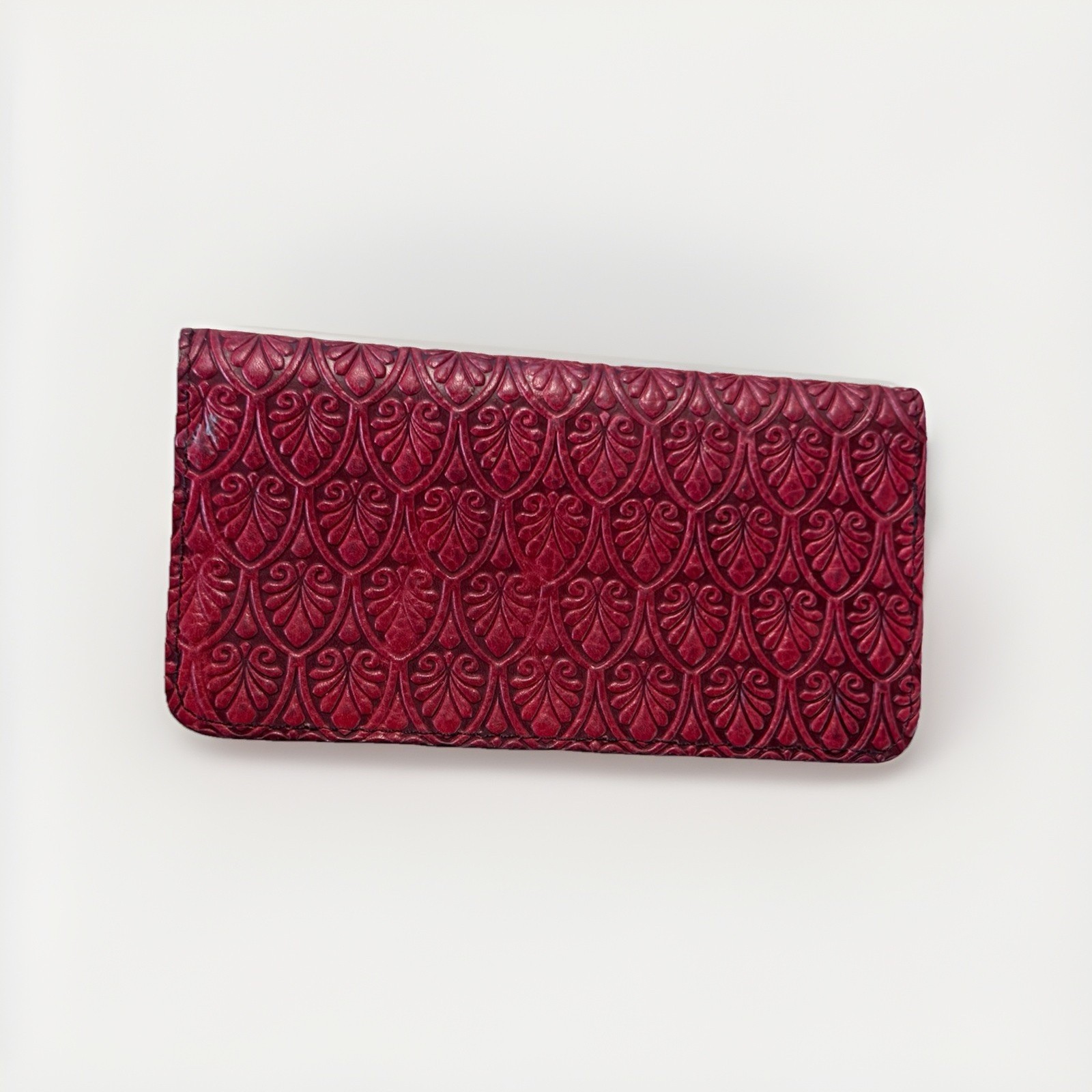 Oberon Design Check Book Cover Case Tooled In Cherry Red