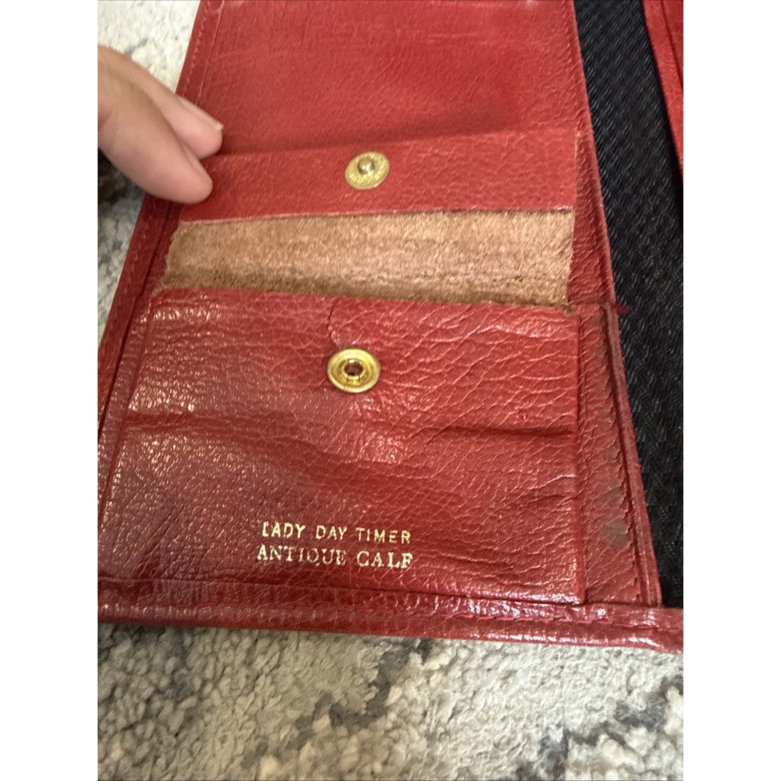 Vintage Pocket Day-Timer organizer Antique Calf Leather Red