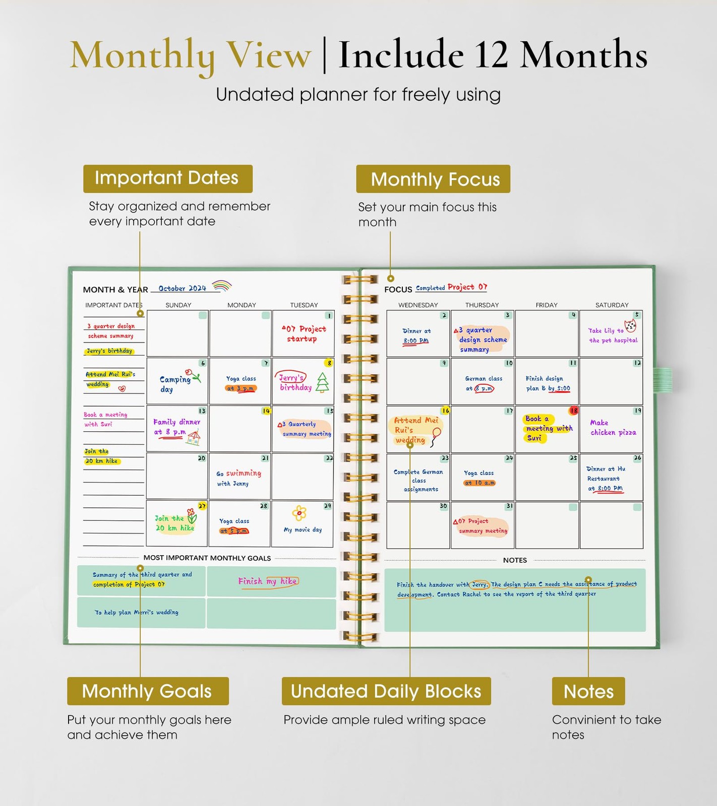 Undated Weekly and Monthly Planner, B5 Large To Do List B5, Green