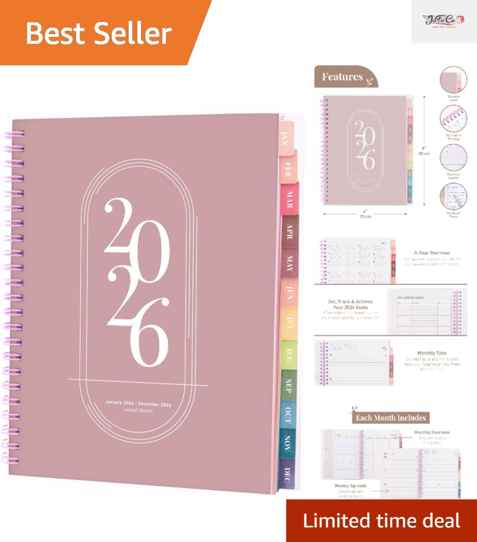 Elegant 2026 Planner for Students & Teachers: Monthly, Weekly, Daily Views
