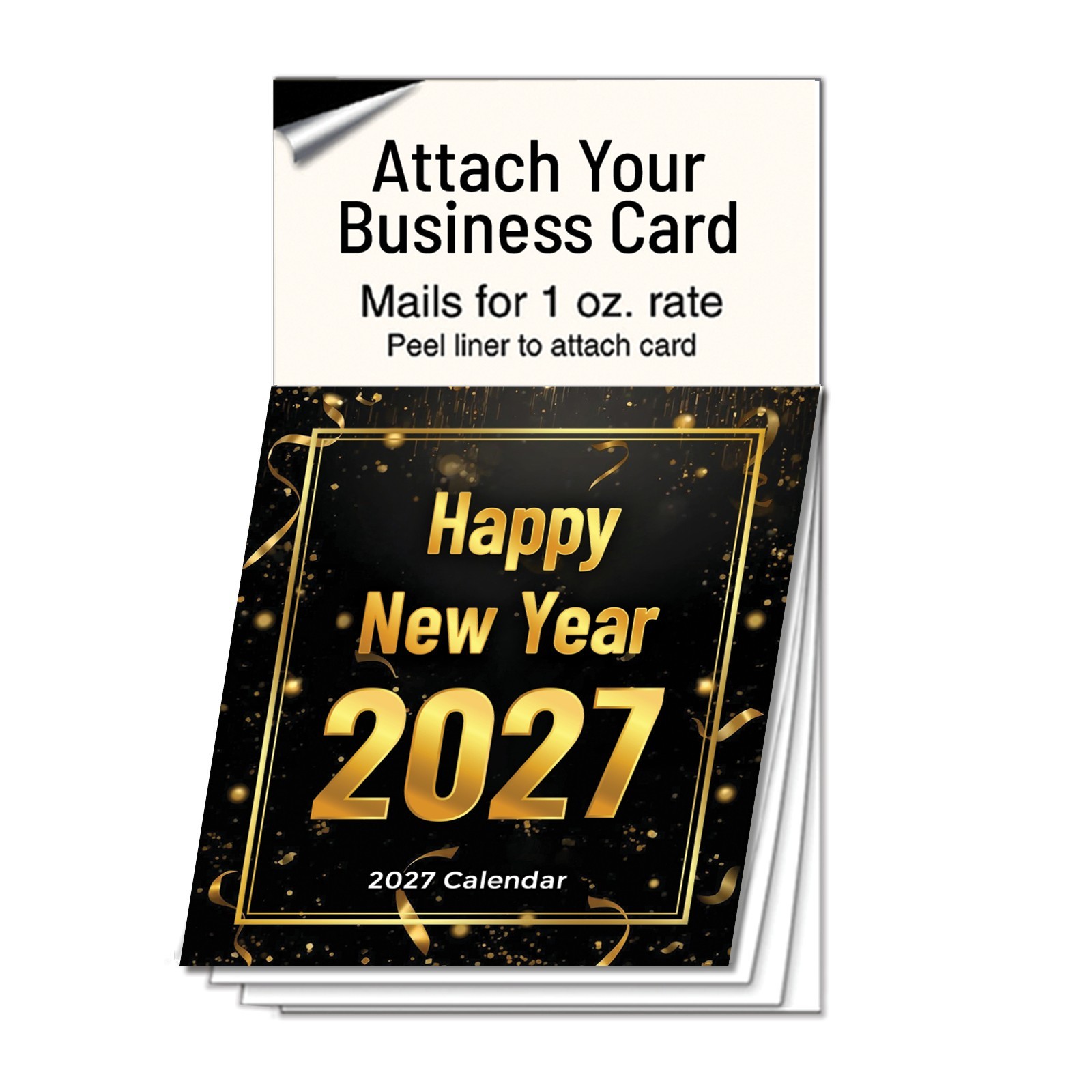 2027 Happy New Year Magnetic Calendar Business Card Gold Confetti Promo MPC703
