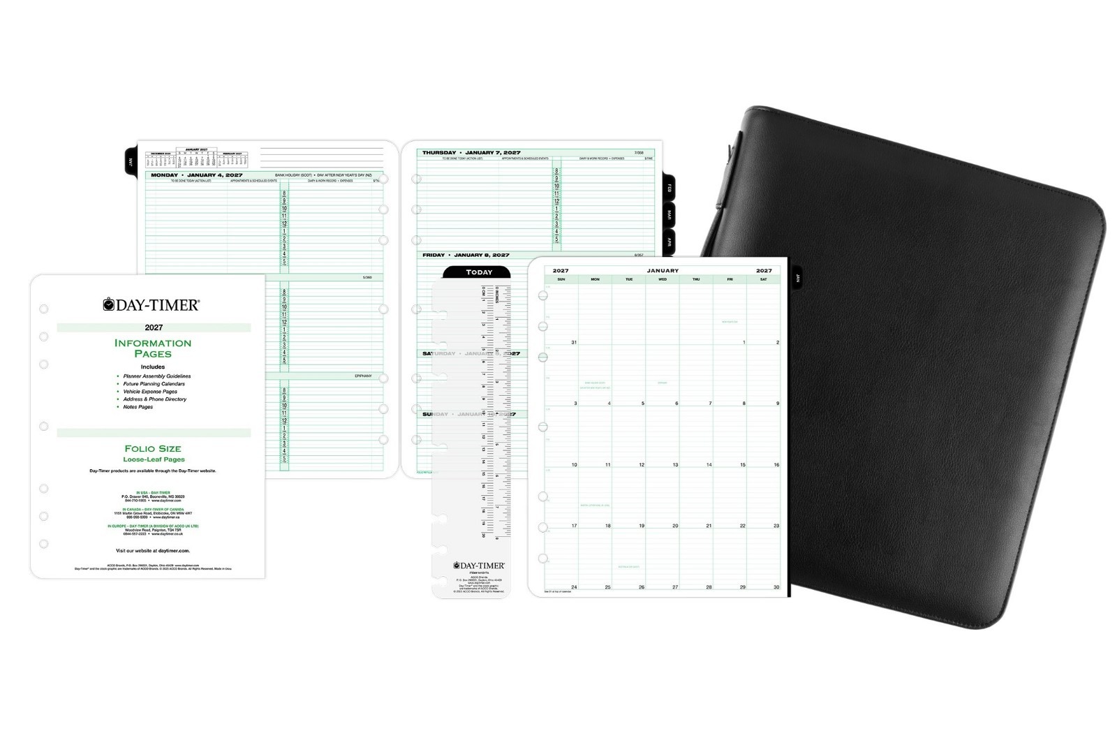 Day-Timer 2027 Two Page Per Week Armorhide Leather Planning Bundle, Folio Size